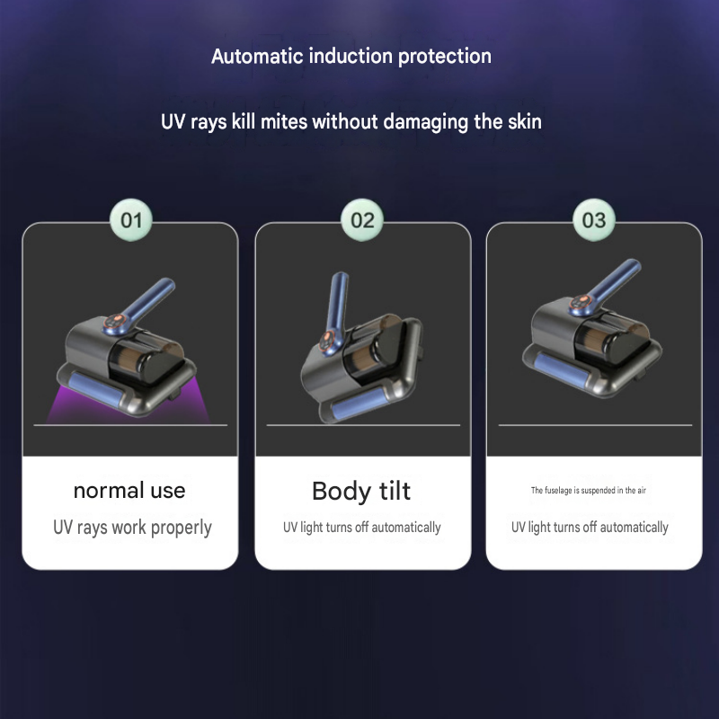 Home Clean Essential 2-piece set -Black Wireless UV Mite Remover Vacuum and Floral Blue Canvas Apron Bundle - 8000rpm Tapping, Washable HEPA Filter, Waterproof โ image 4