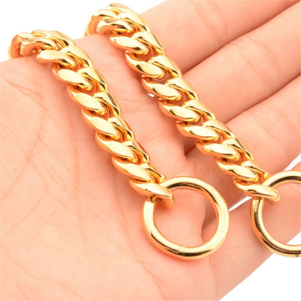 Chain Dog Collar 10mm Link Collar Chains Stainless Steel Metal Slip Collar Gold Pet Necklace for Medium Dogs(14in/35.5cm)golden — image 3