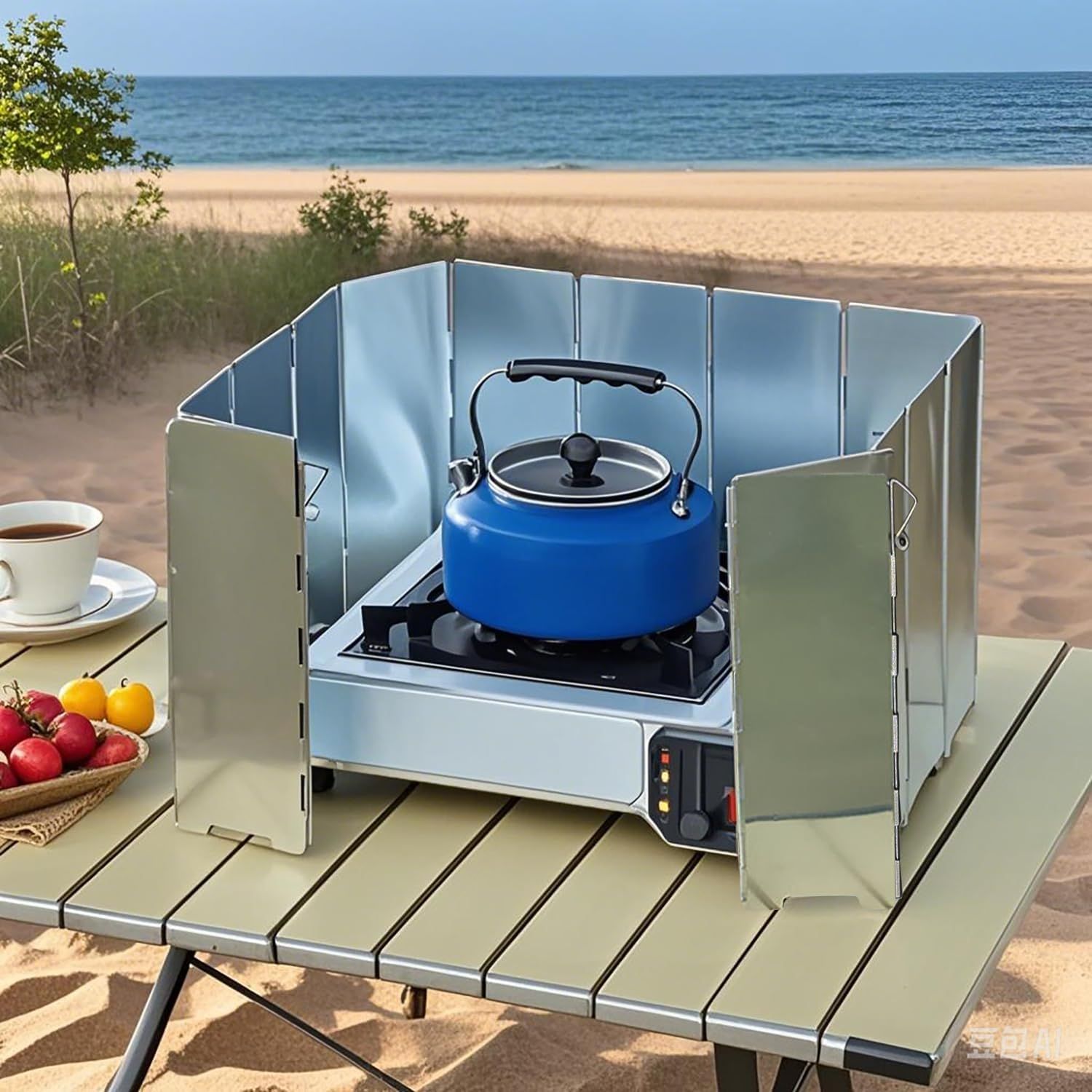 Outdoor Stove Windscreen Ultra light Aluminum foldable Camping Stove Windshield with Carrying bag for Butane Stoves Picnic (8 Plates) — image 2