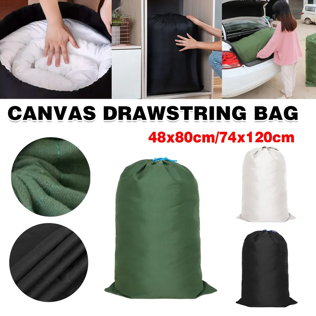 Canvas Drawstring Large Bag Pouch Clothes Craft Storage Laundry - White-74X120cm โ image 2