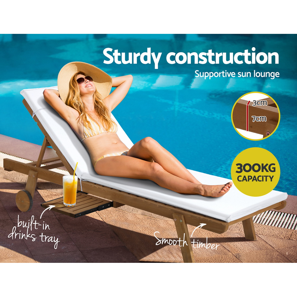 Gardeon 2x Sun Lounge Wooden Lounger Outdoor Furniture Day Bed Wheel Patio White โ image 4