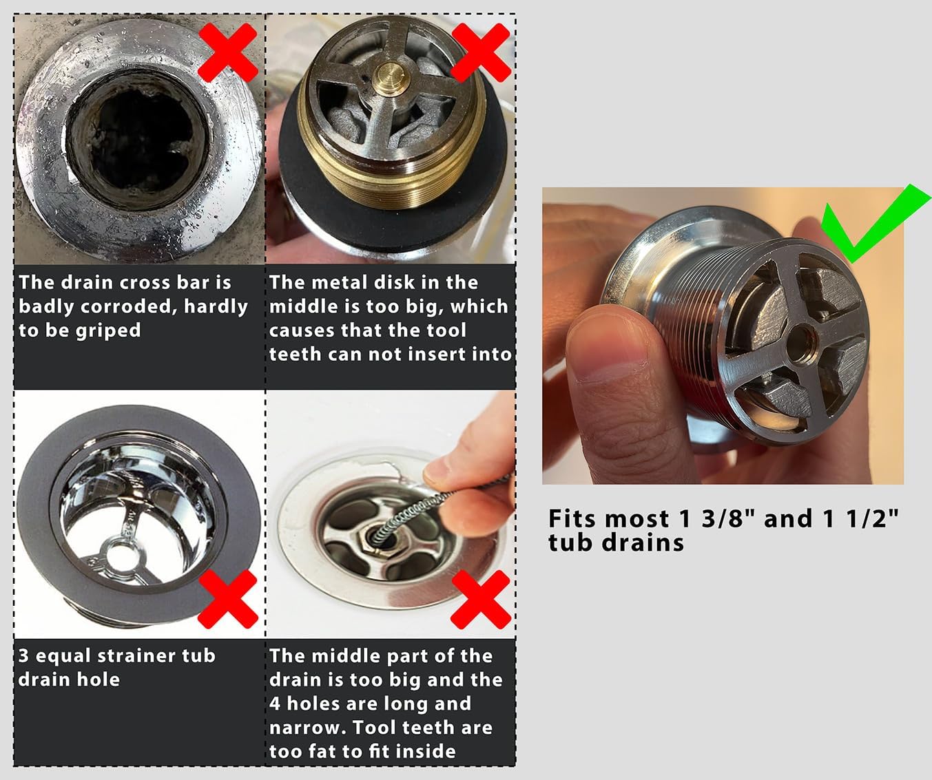 Tub Drain Remover Wrench Removal Tool Dual Ended Dumbell for Bath Drains Heavy Duty Aluminum — image 4