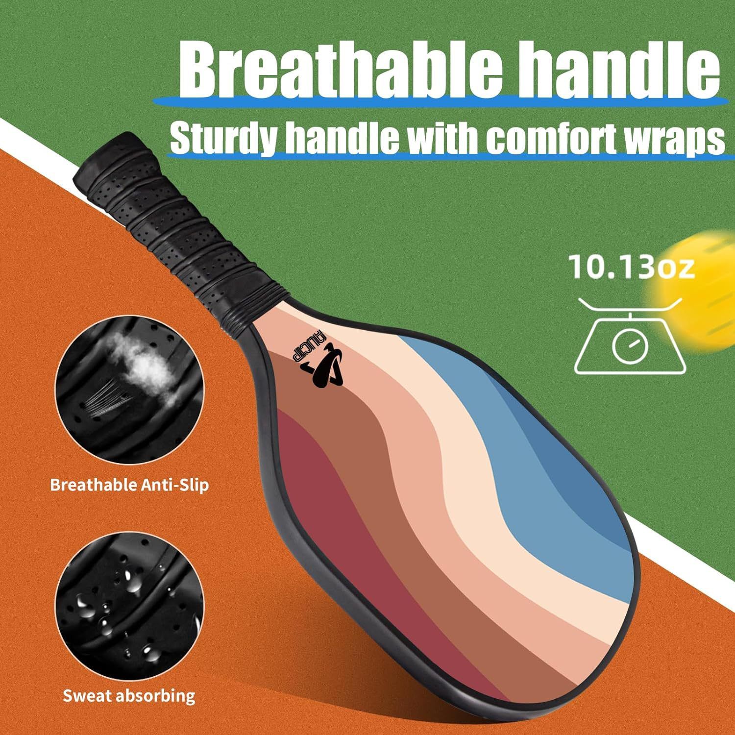 Lightweight 9-Ply Hard Basswood Pickleball Paddle with Curved Stripes Design for Indoor & Outdoor Play - Professional Size Construction, Breathable Non-Slip โ image 4