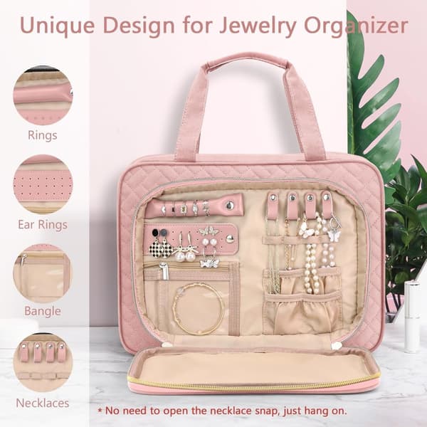 Toiletry Bag - Hanging Travel Toiletry Bag - Large Makeup Bag - Simple - Pink — image 2