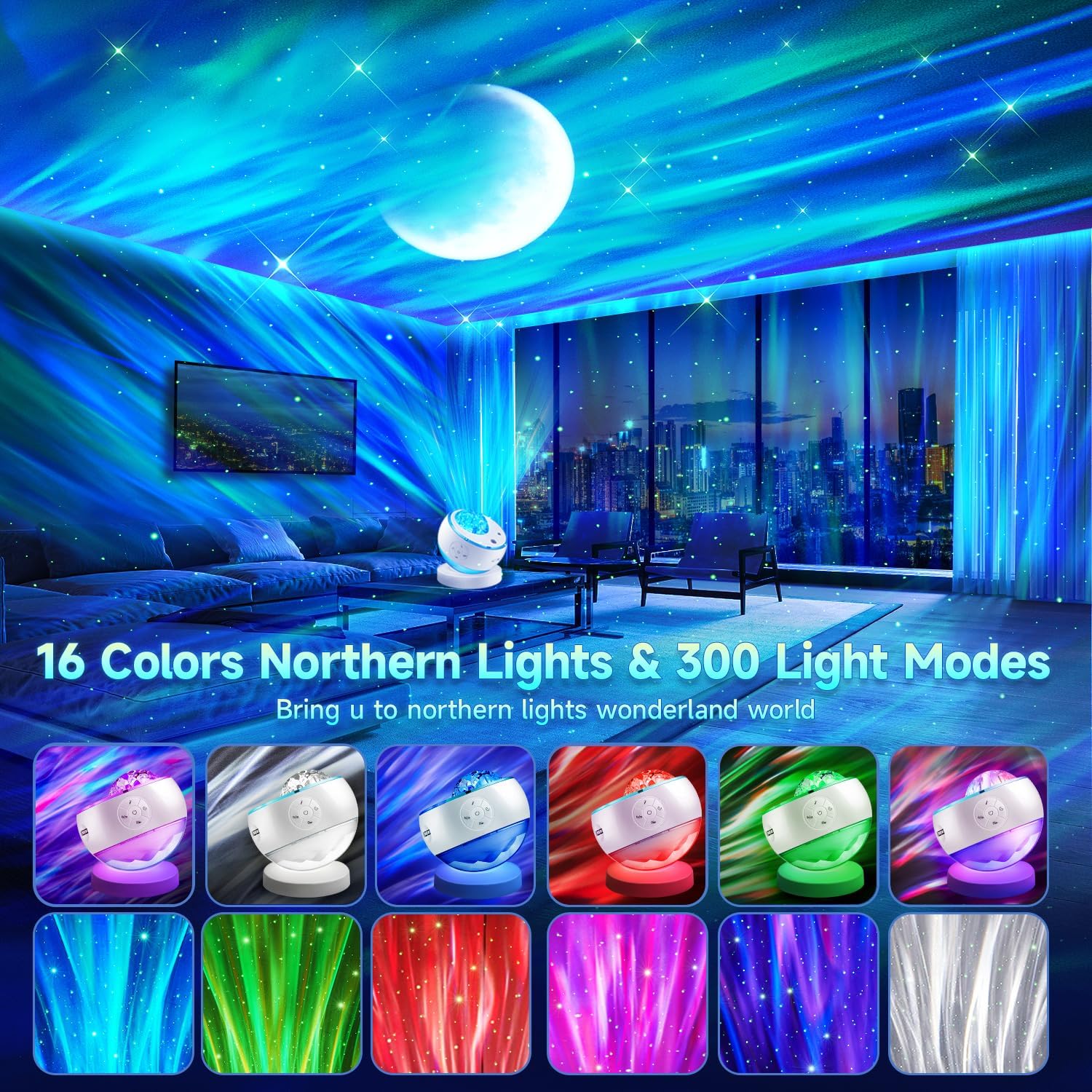 Starry Sky Projector Lamp - 300 Lighting Settings - Northern Light - 15 White Noise Bluetooth Projector Modes - Galaxy Party Light - Starry Sky Projector Light — image 2