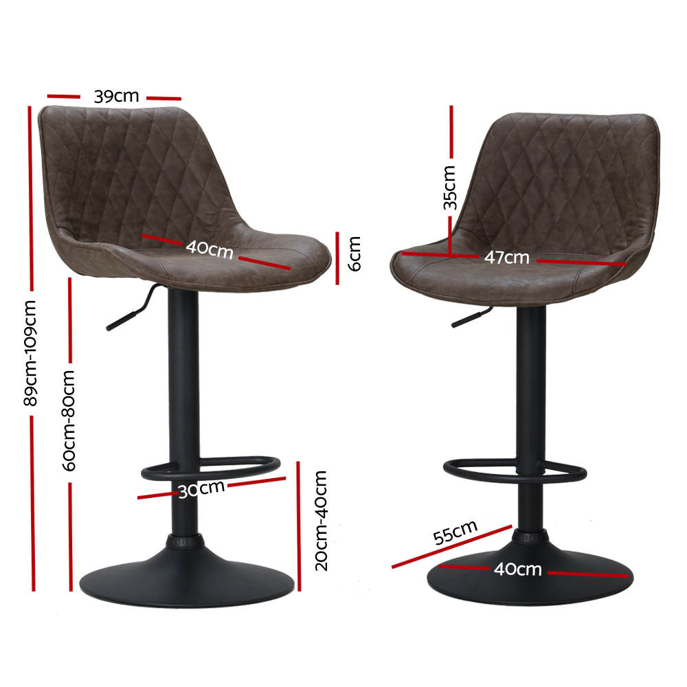 Artiss 2x Bar Stools Gas Lift Vintage Leather Brown — image 2
