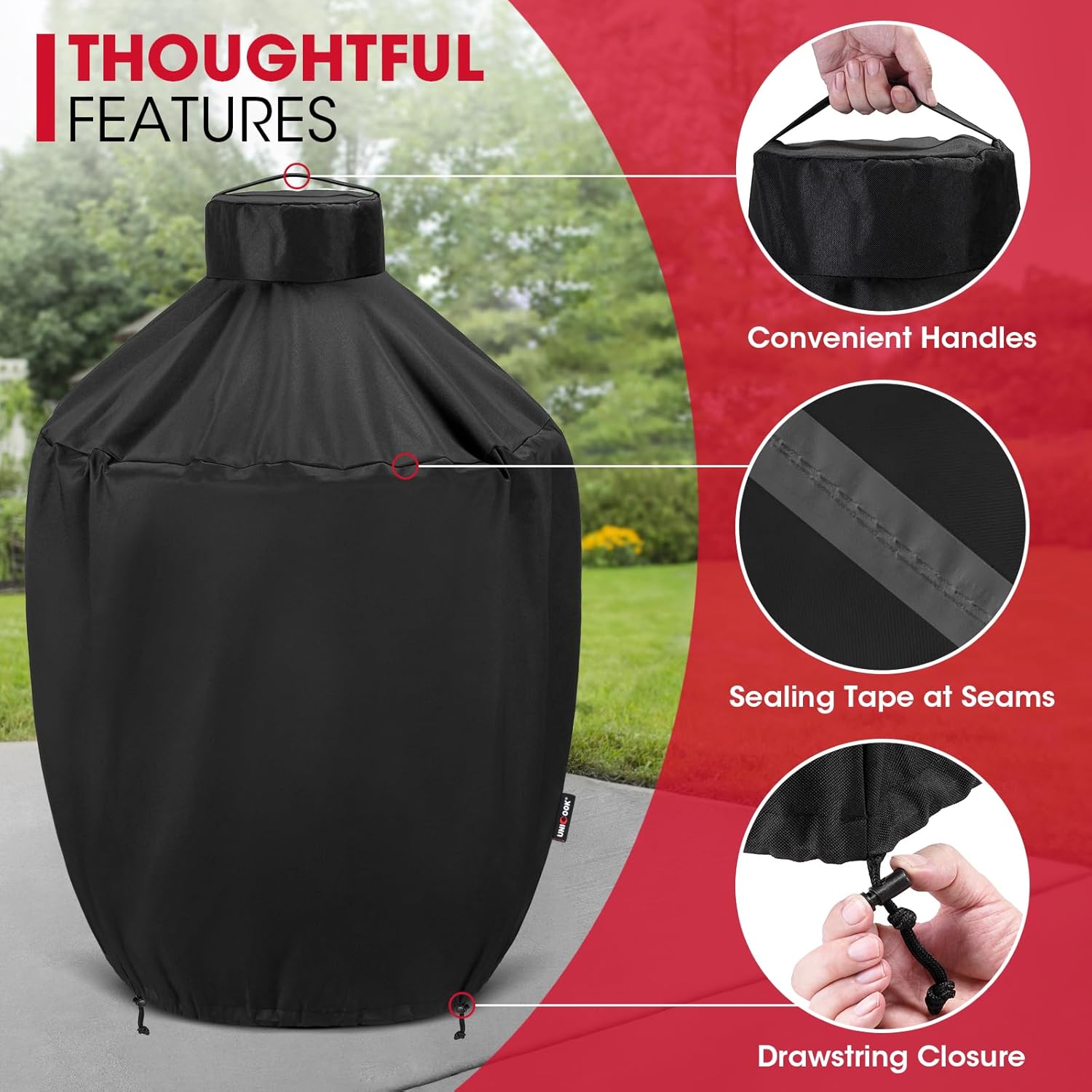 Grill Cover 31.5 Inch, Compatible with Large Big Green Egg, Kamado Joe and Pit Boss Ceramic Grills, Heavy Duty Waterproof BBQ Cover, Fade Resistant Round — image 5