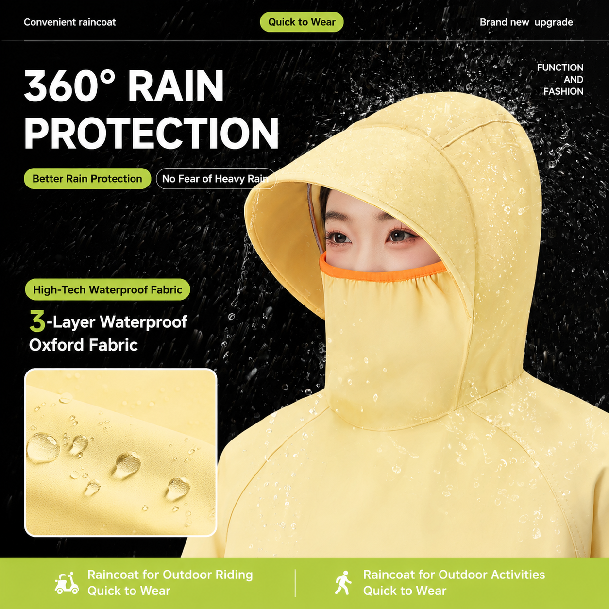 Black Full Coverage & Extended Cycling Hooded Rain Poncho with Detachable Shoe Covers, L Size โ Thickened Waterproof Oxford Motorcycle Raincoat with โ image 4