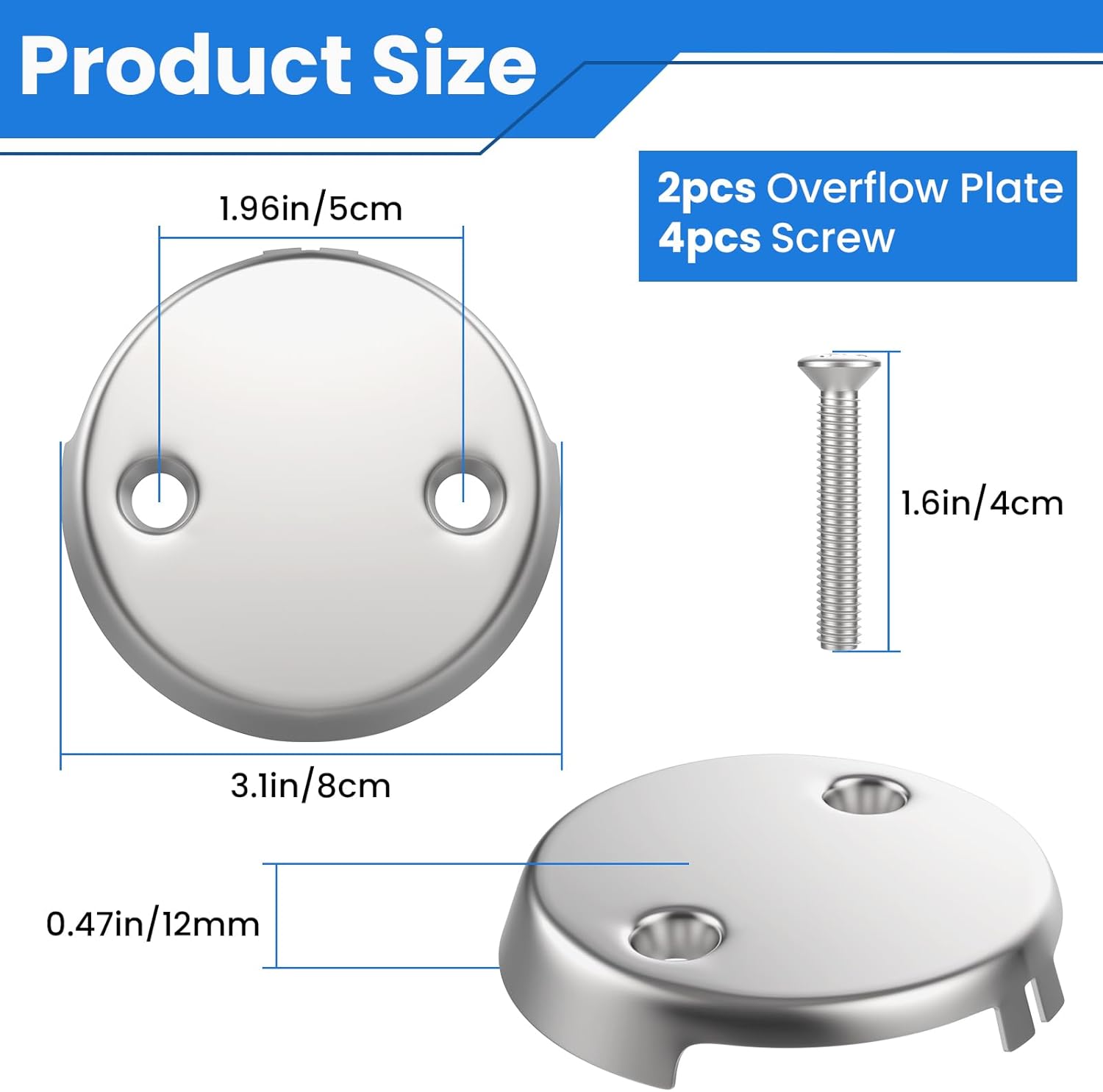 2Pcs 2-Hole Bathtub Overflow Face Plate | Universal Zinc Alloy Tub Overflow Drain Cover with Screws | Chrome Finish โ image 2