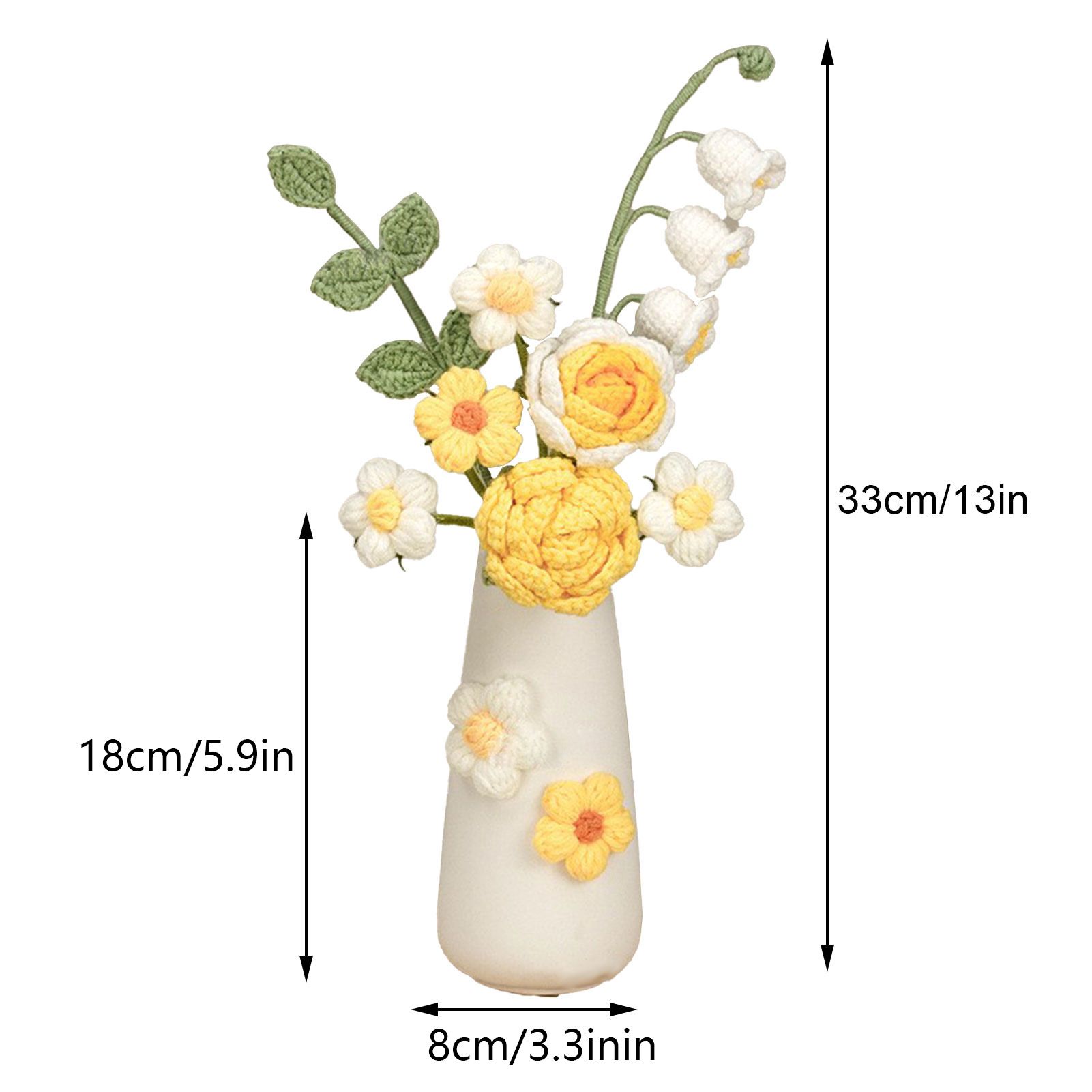 Simulation Woolen Flower Handmade Knitting Artificial Flower Crochet Knitted Flower with Ceramic Vase Table Flower Gift — image 2