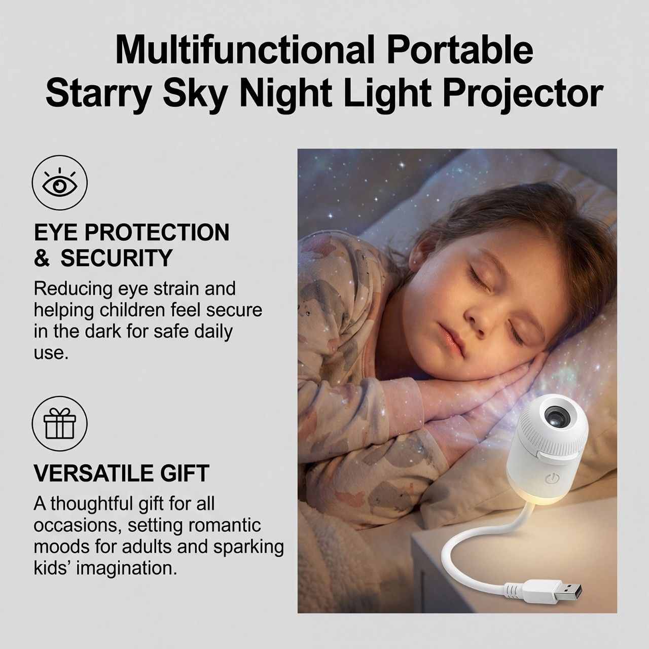 Portable USB Galaxy Night Light Projector with 12 Projection Films - Touch-Controlled Rotating Starry Sky Lamp for Bedroom, Nursery and Car — image 3