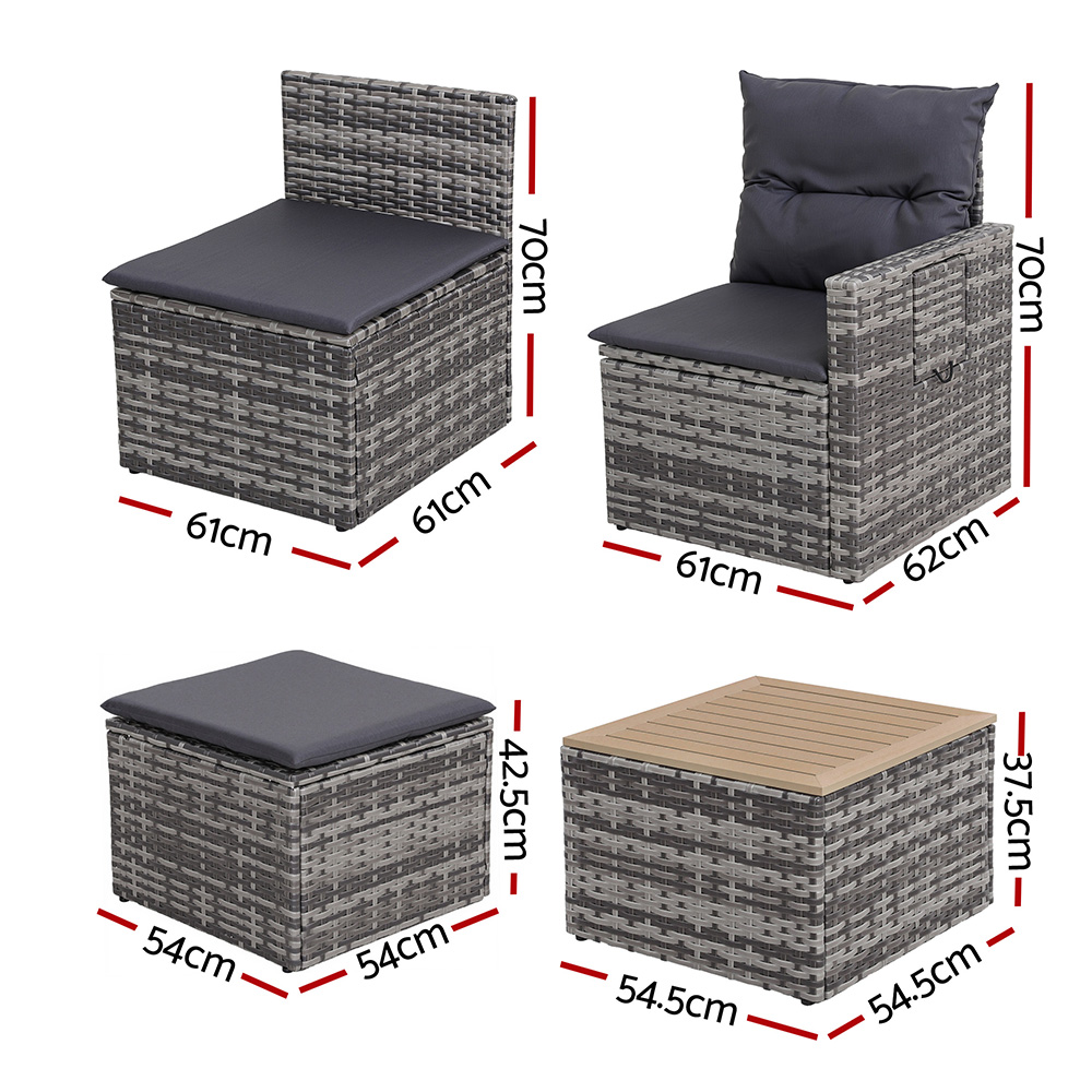 Gardeon 5 Pieces Outdoor Sofa Set 4-Seater Grey Rattan Patio Furniture Table and Chair Setting — image 3