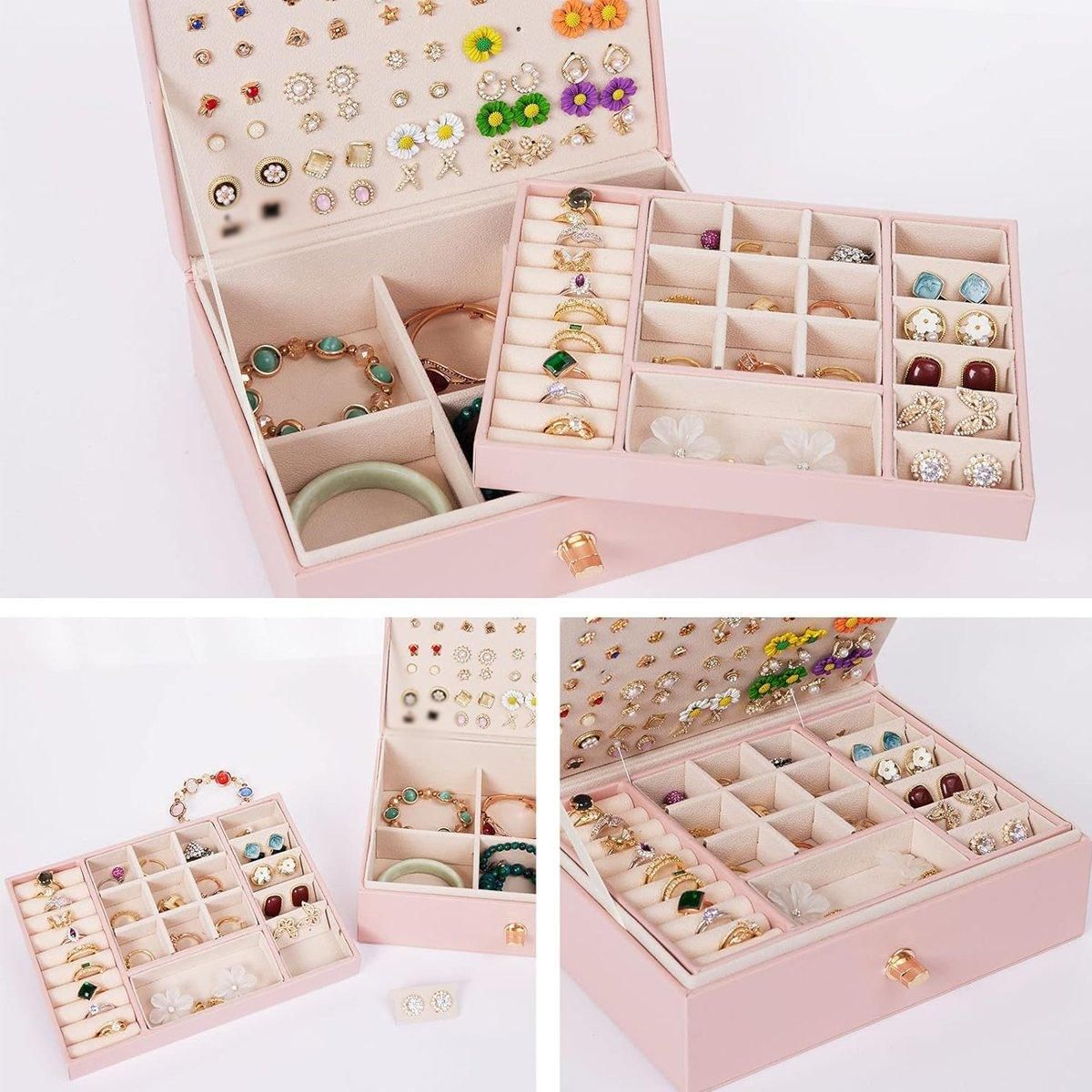 Large Pink Jewellery Box Double Layer Storage Case Organiser for Accessories — image 6