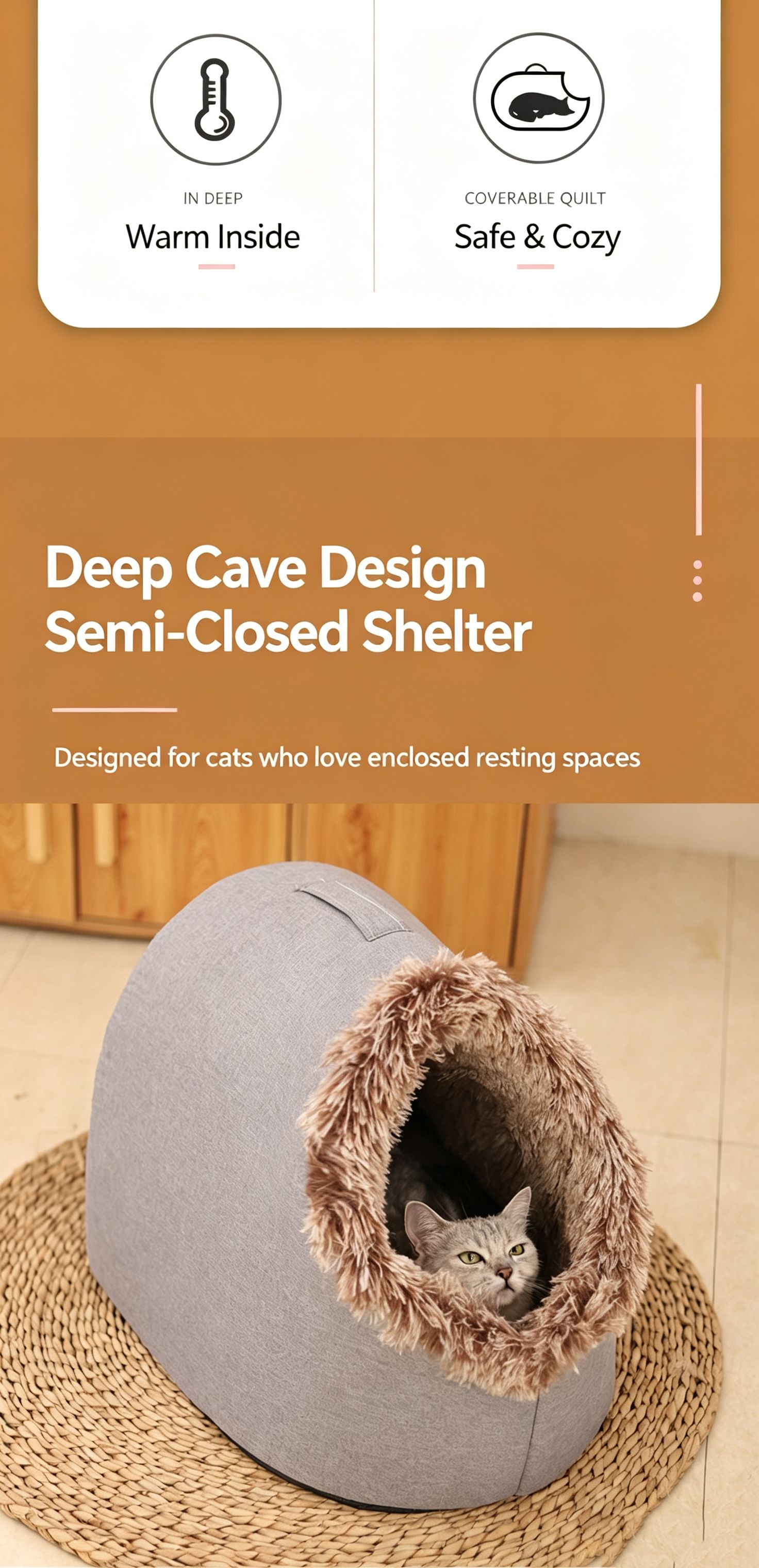 Winter thick and warm, portable plush pet nest,Large-Grey — image 3