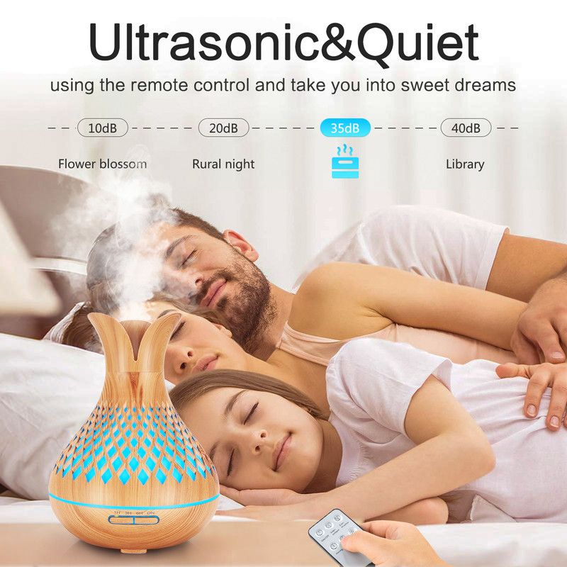 500ML Diamond Hollow Wood Grain Diffuser Humidifier, 7-Color LED Night Light, Remote Control, Timer, Continuous & Intermittent Mist - Light Wood — image 4