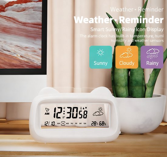 Alarm Clock - Digital Clock - Smart Alarm Clock - Electronic Calendar - Cat-shaped Alarm Clock with Light - Real-time Temperature and Humidity Monitoring โ image 2
