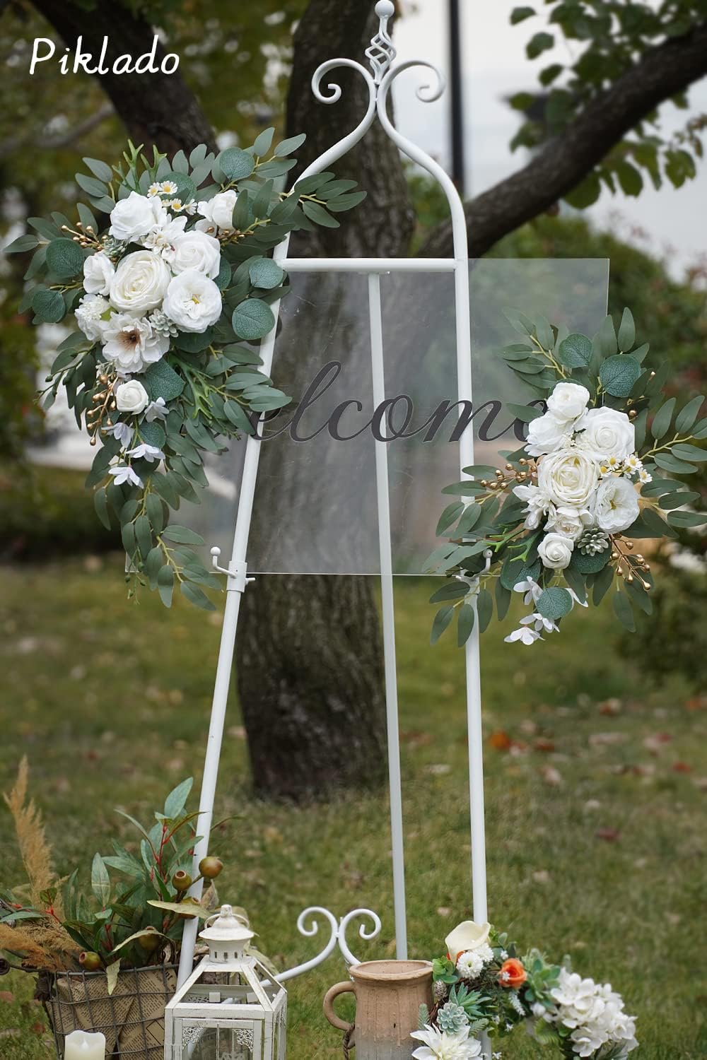 Faux Arch Flower Swag Set of 2 for Wedding Welcome Signs Floral Swag Wedding Reception Ceremony Signs Decor (White) — image 3