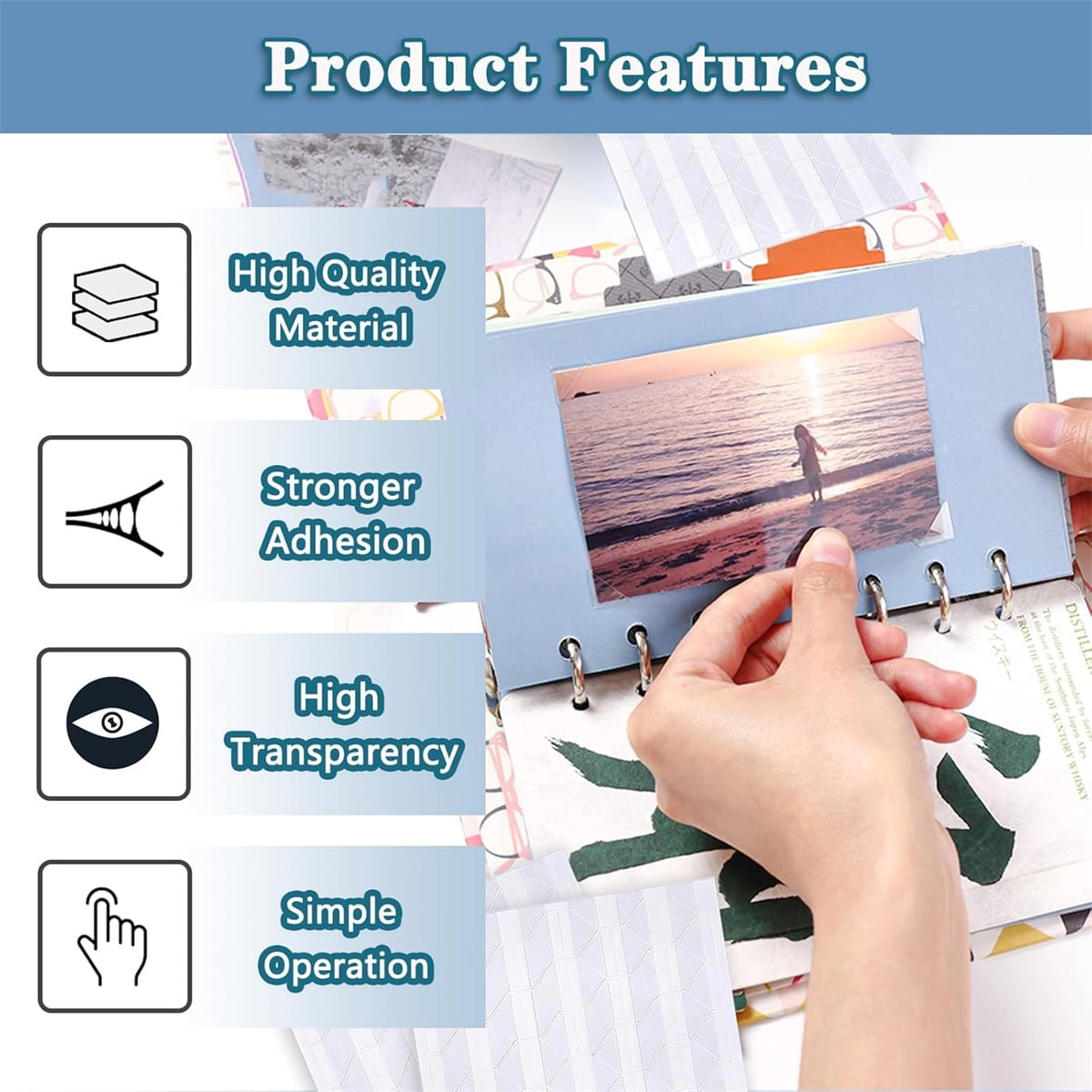 408 Pcs Clear Photo Corners Stickers Self-Adhesive Photo Corners Lens Photo Corner Sticker for DIY Scrapbooking, Memory Books Journal and Picture Album (Clear — image 4