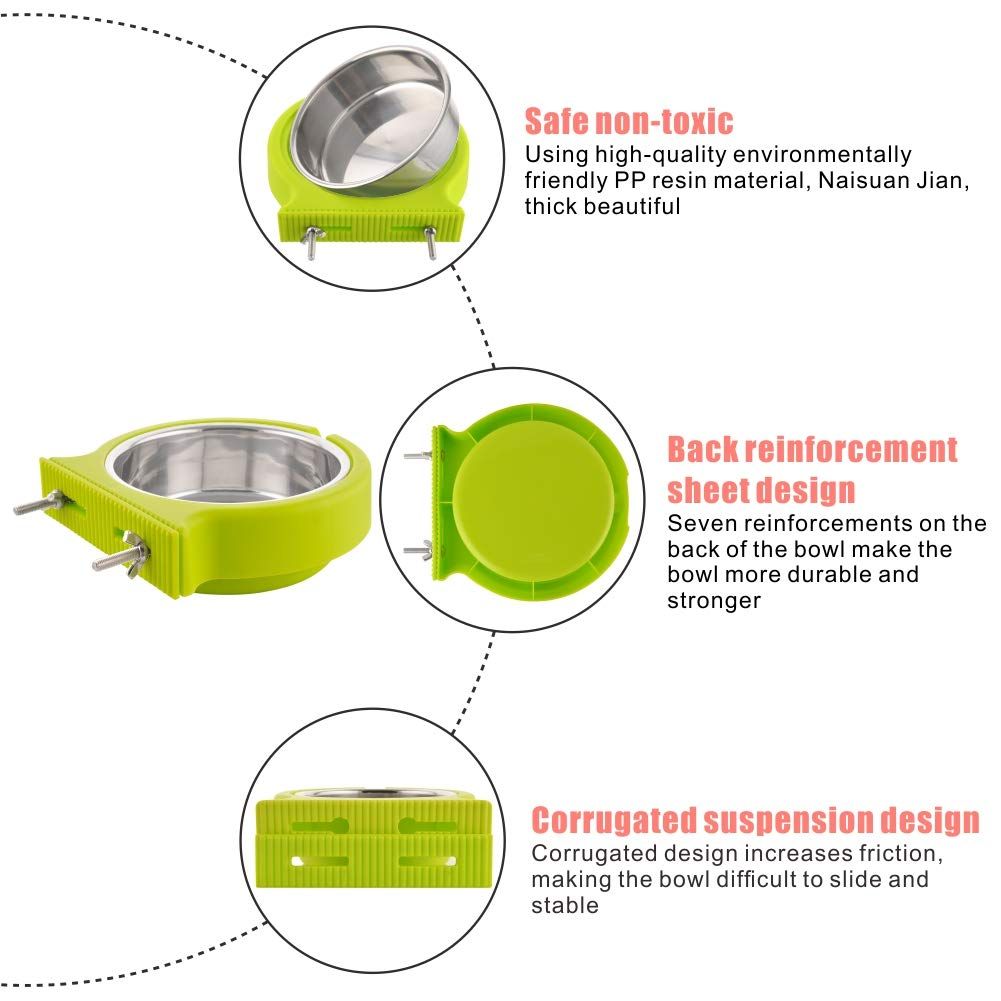 Bowl Removable Stainless Steel Water Food Feeder Bowls Cage Coop Cup for Cat Puppy Bird Pets (Small, Green with Corrugated Clip) โ image 3