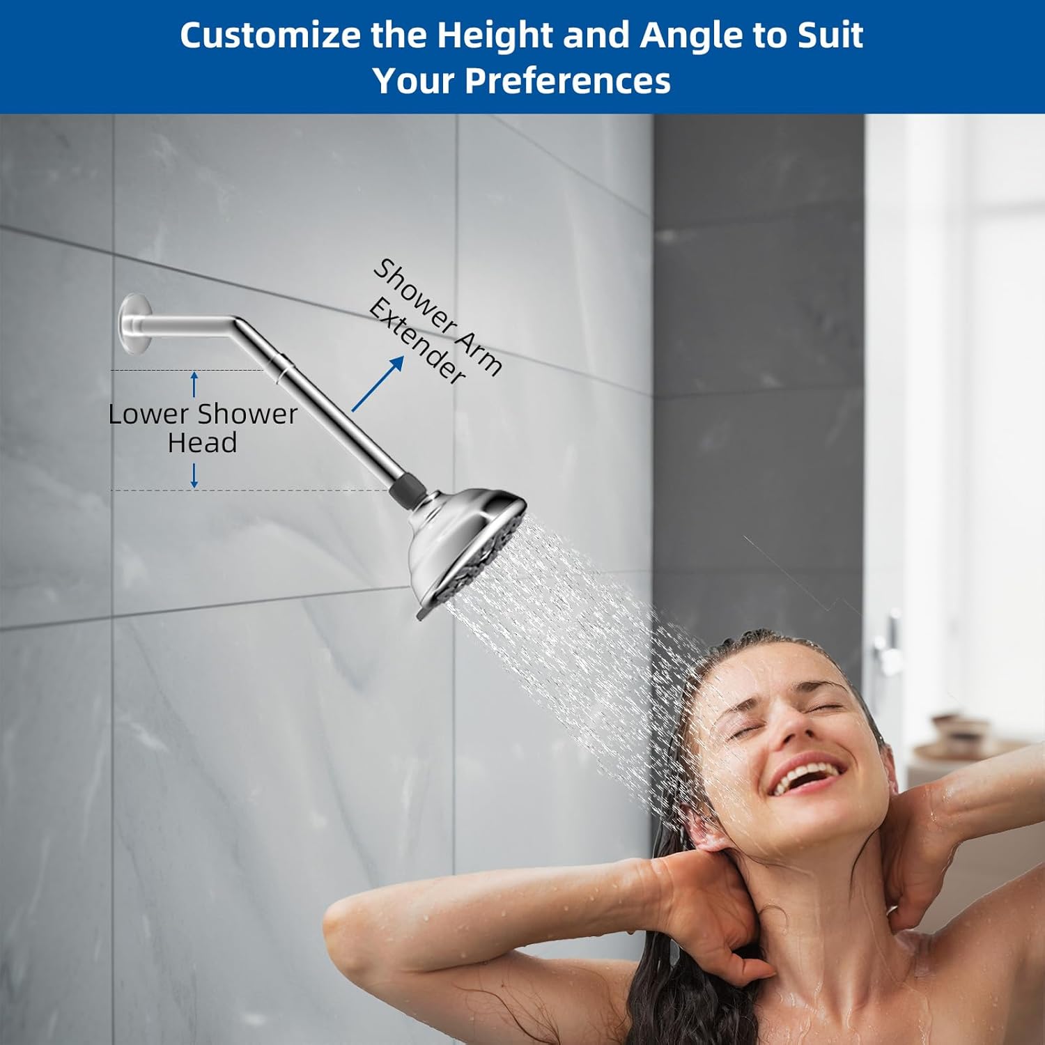 All Metal 6 Inch Shower head Extension, Solid Brass Shower Arm Extension shower Head Extender, Water Outlet Lowers Existing Shower Head Shower Pipe Extension — image 4