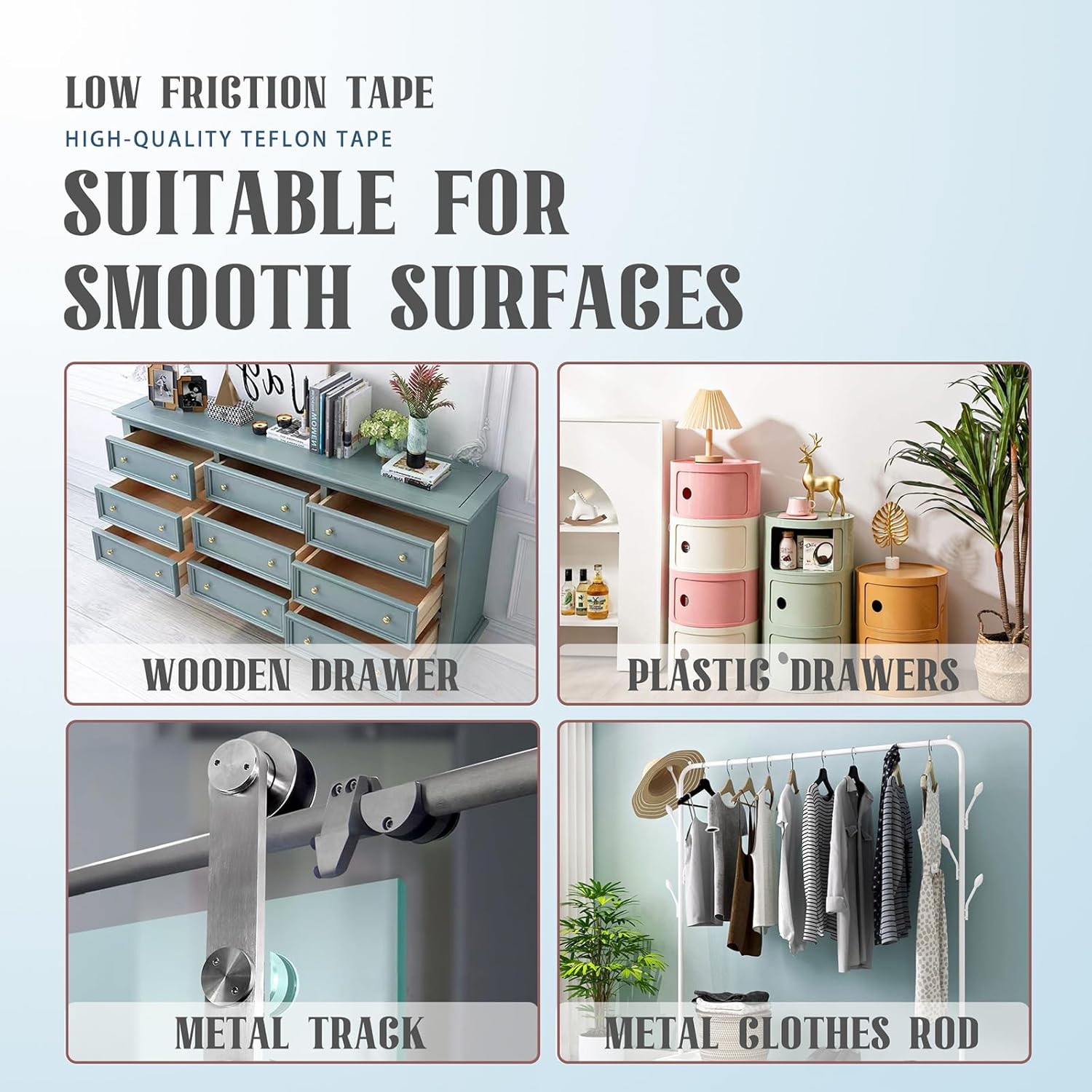 2 Rolls 1/2 Inch x 33 Feet Low Friction Drawer Slide Tape - Squeak Resistant, Abrasion Resistant Surface Protection Tape for Wood, Cabinet, Curtain, Furniture โ image 5