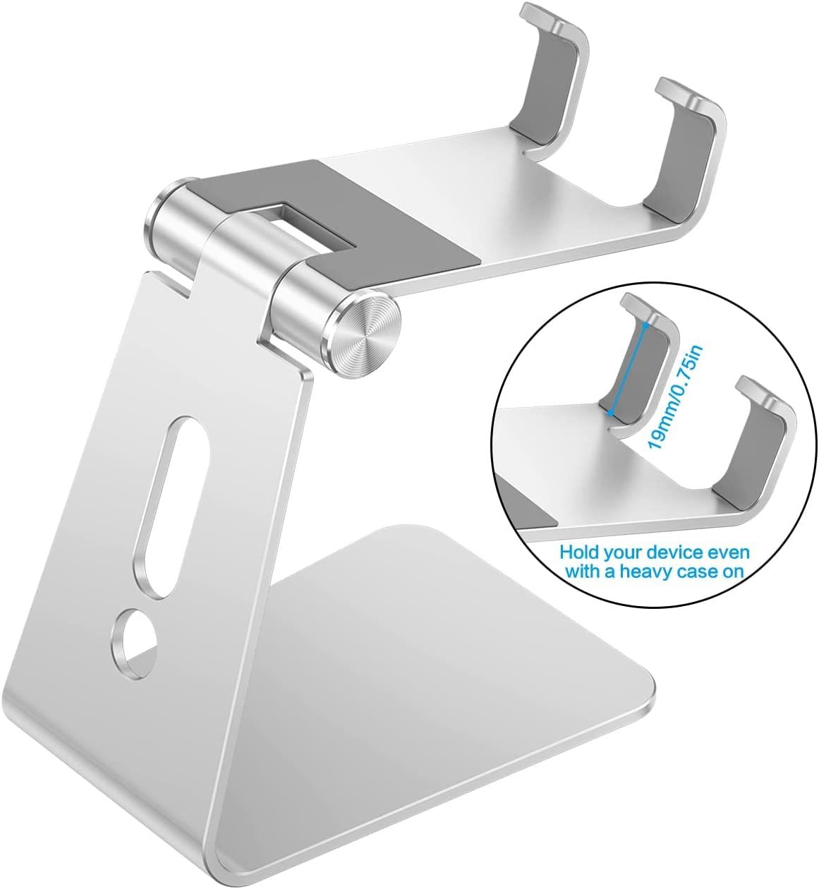 Adjustable Cell Phone Stand, Aluminum Desktop Cellphone Stand with Anti-Slip Base and Convenient Charging Port โ image 3