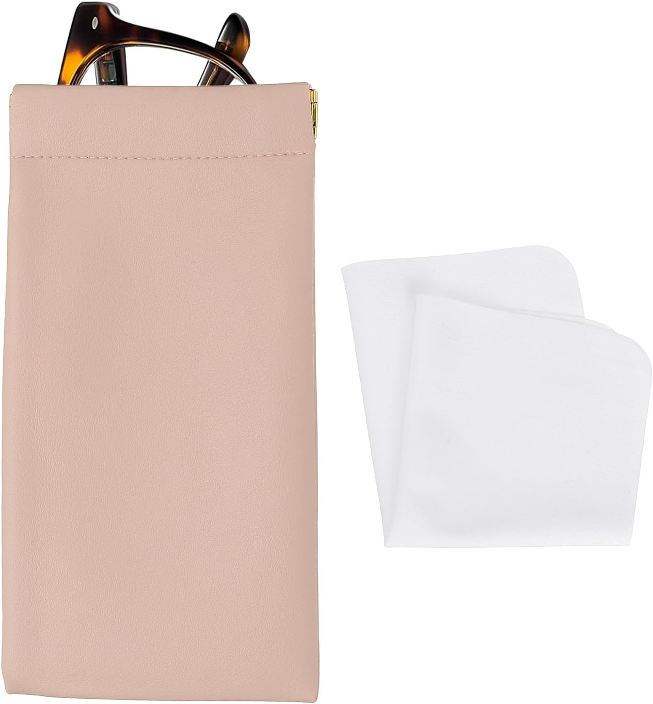 Squeeze Top Sunglass Pouch, PU Leather Soft Eyeglass Pouch Portable Travel Sunglasses Organizer (1 Set) Pink White