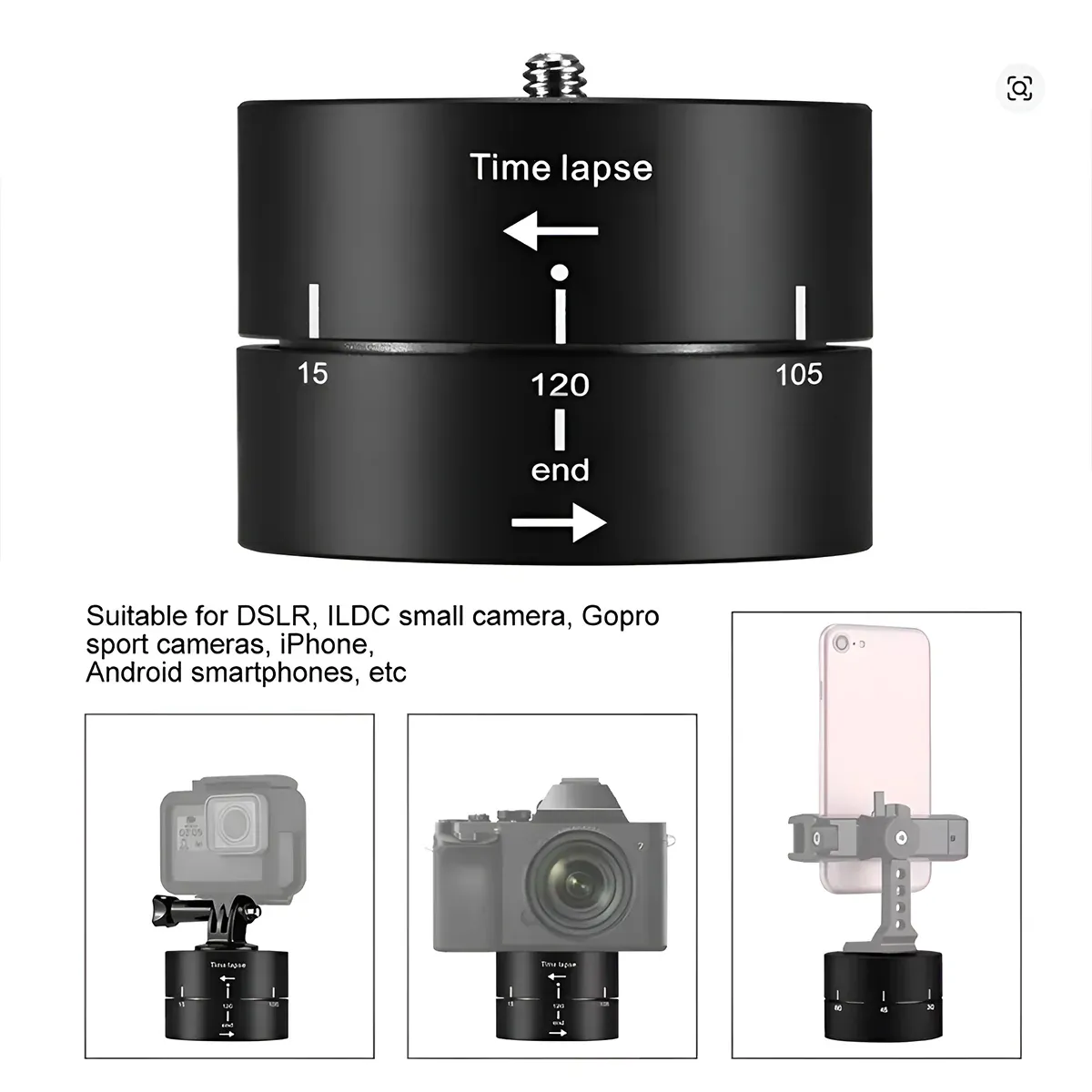 Action Camera 360° Rotating 60/120min Time Lapse Timer Tripod Head Adapter Gopro - 60min — image 5