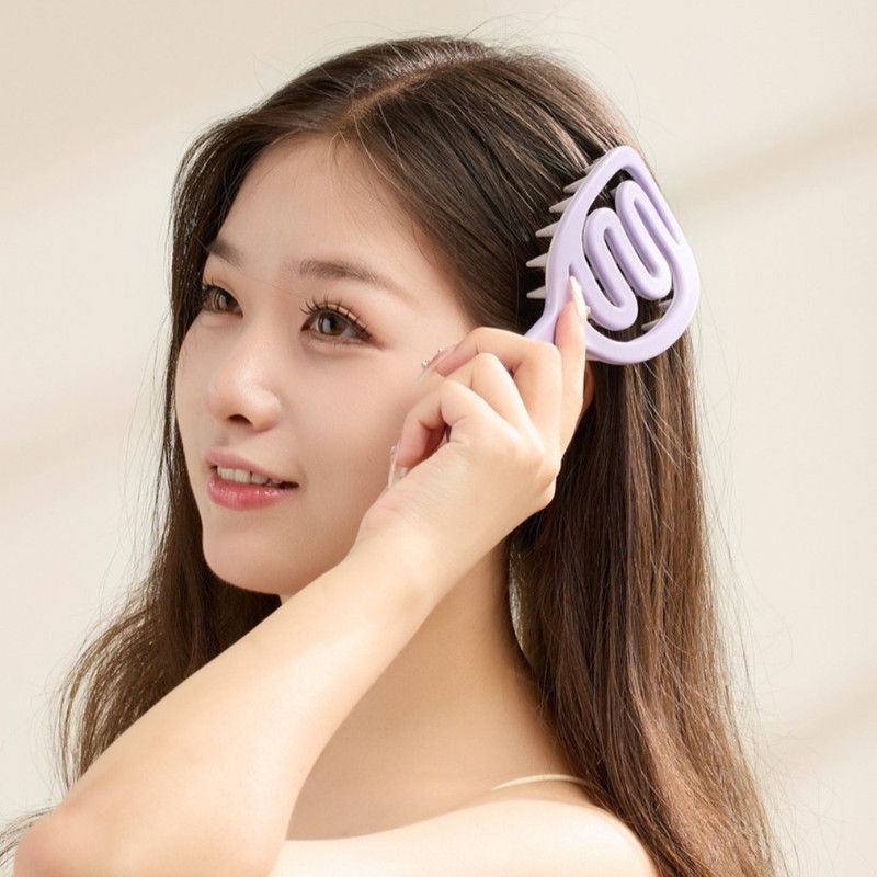 Long-Handled Hollow Hair Shampoo Brush, TPR Soft-Bristle Scalp Massager, for Wet & Dry Hair—Pink — image 5