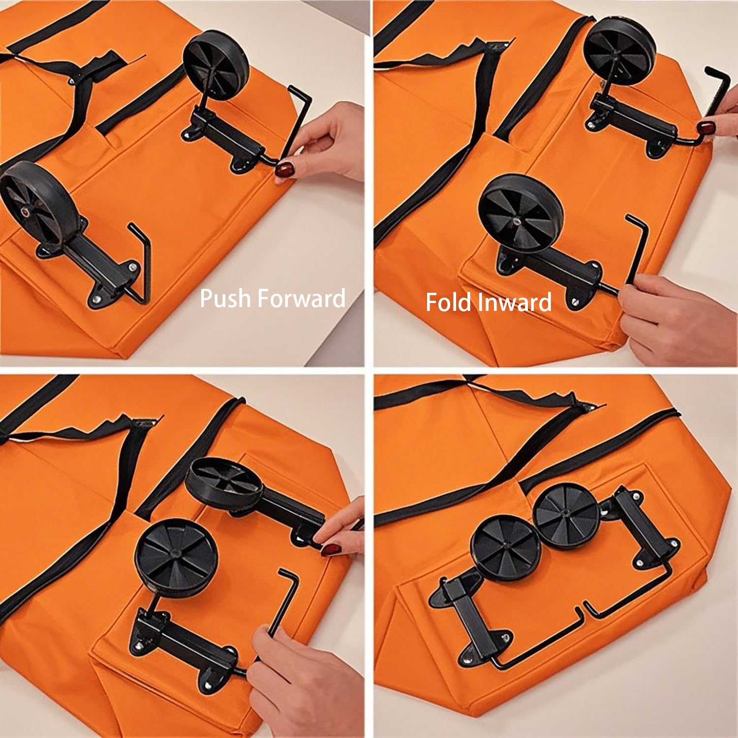 2-in-1 Collapsible Shopping Trolley with Wheels – Foldable Grocery Cart, Reusable Waterproof Oxford Bag for Supermarket, Picnic & Travel (Orange) — image 4