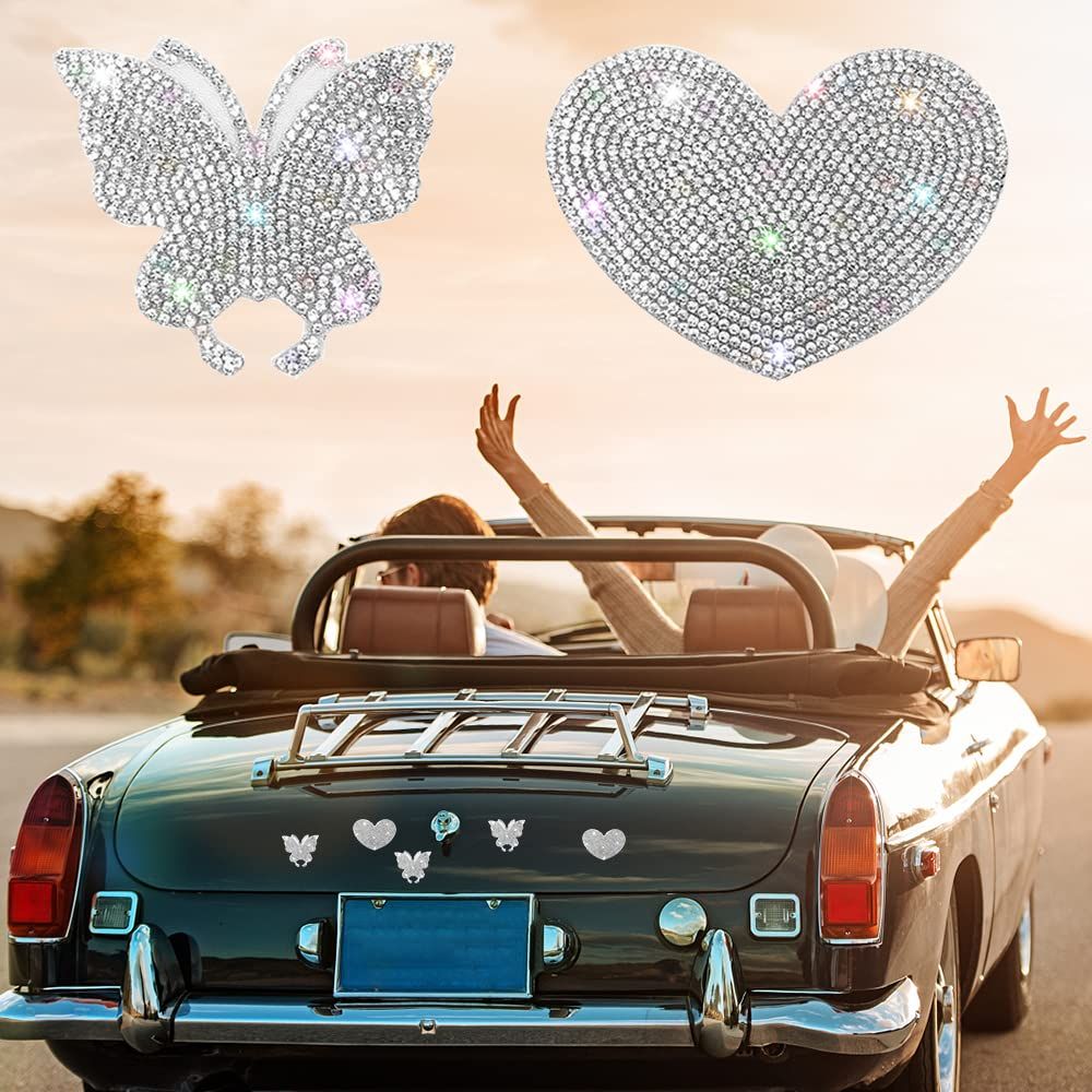 4 Pieces Bling Crystal Car Stickers, Butterfly and Heart Bling Crystal Rhinestone Car Sticker Decal, Decorate Cars Bumper — image 4