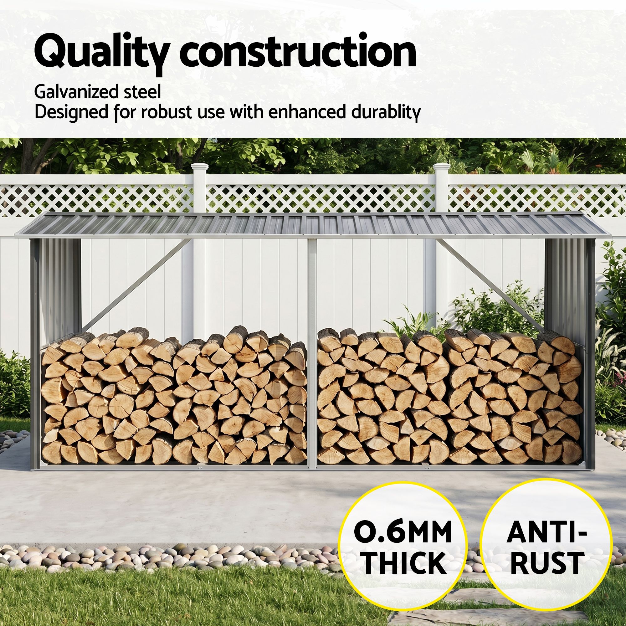 Giantz Firewood Storage Shed 334.5CM x 92CM Outdoor Log Rack Galvanised Steel Wood Holder โ image 4