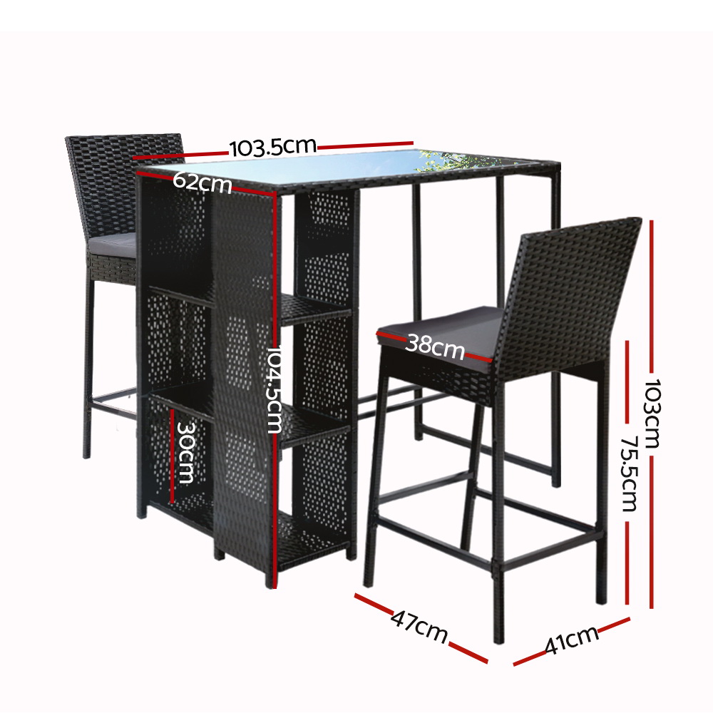Gardeon 3-Piece Outdoor Bar Set Patio Dining Chairs Wicker Table Stools โ image 2