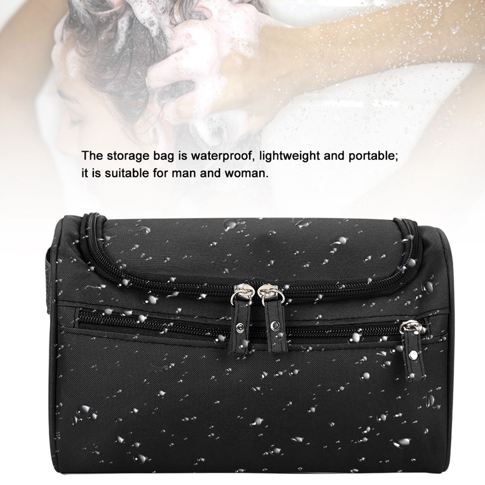 Portable Waterproof Shampoo Shaver Wash Storage Bag Man Woman Travel(Black) โ image 4