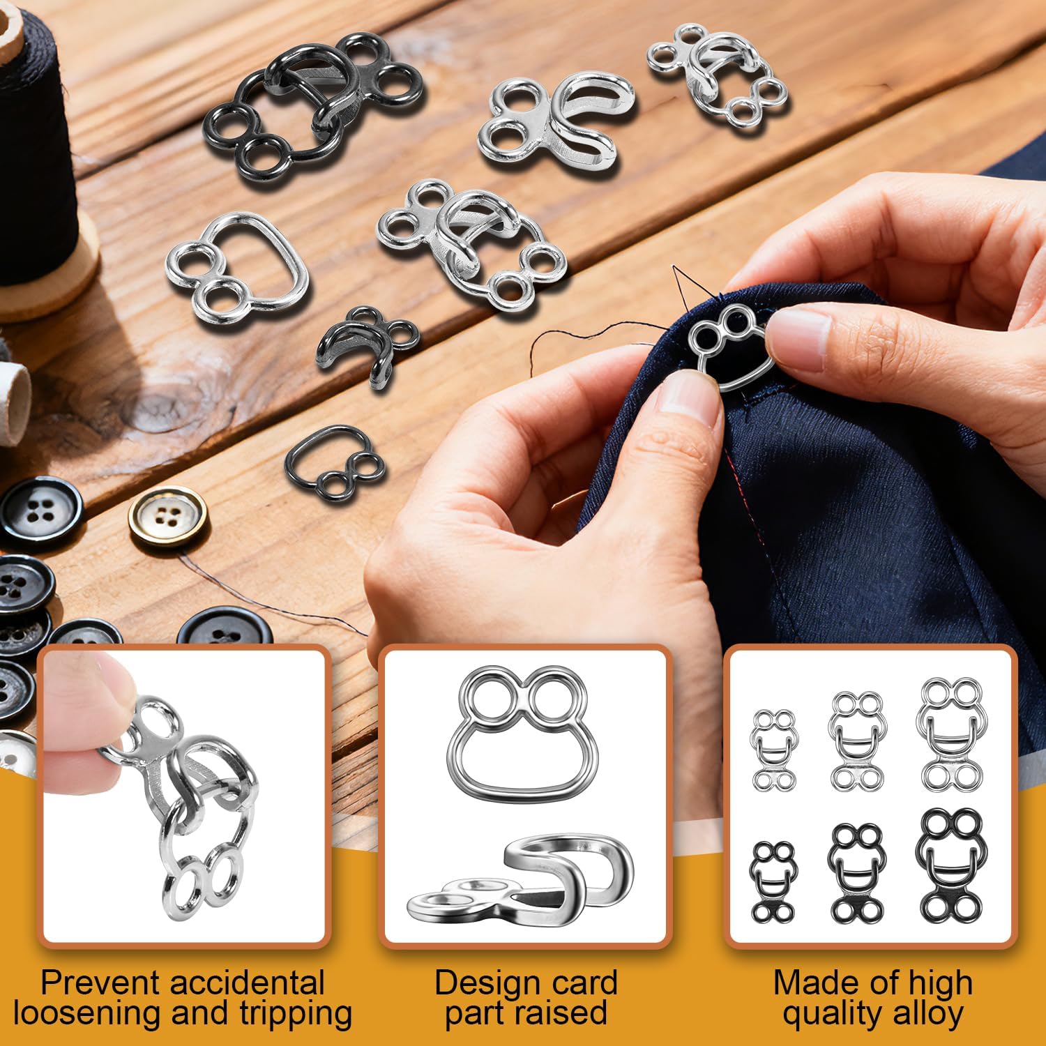 60 Set Hooks and Eyes for Sewing, Clothing Hook Replacement Clasps, Hook and Eye Closures for Fur Coats Jackets Trousers Underwear Sewing DIY Craft — image 5