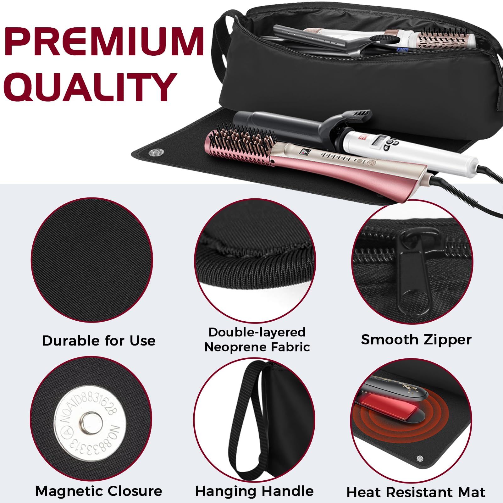 Hair Tools Travel Bag with Heat Resistant Mat, 2-in-1 Heat Resistant Hair Travel Bag for Flat Irons,Hair Tool Organizer Travel — image 4