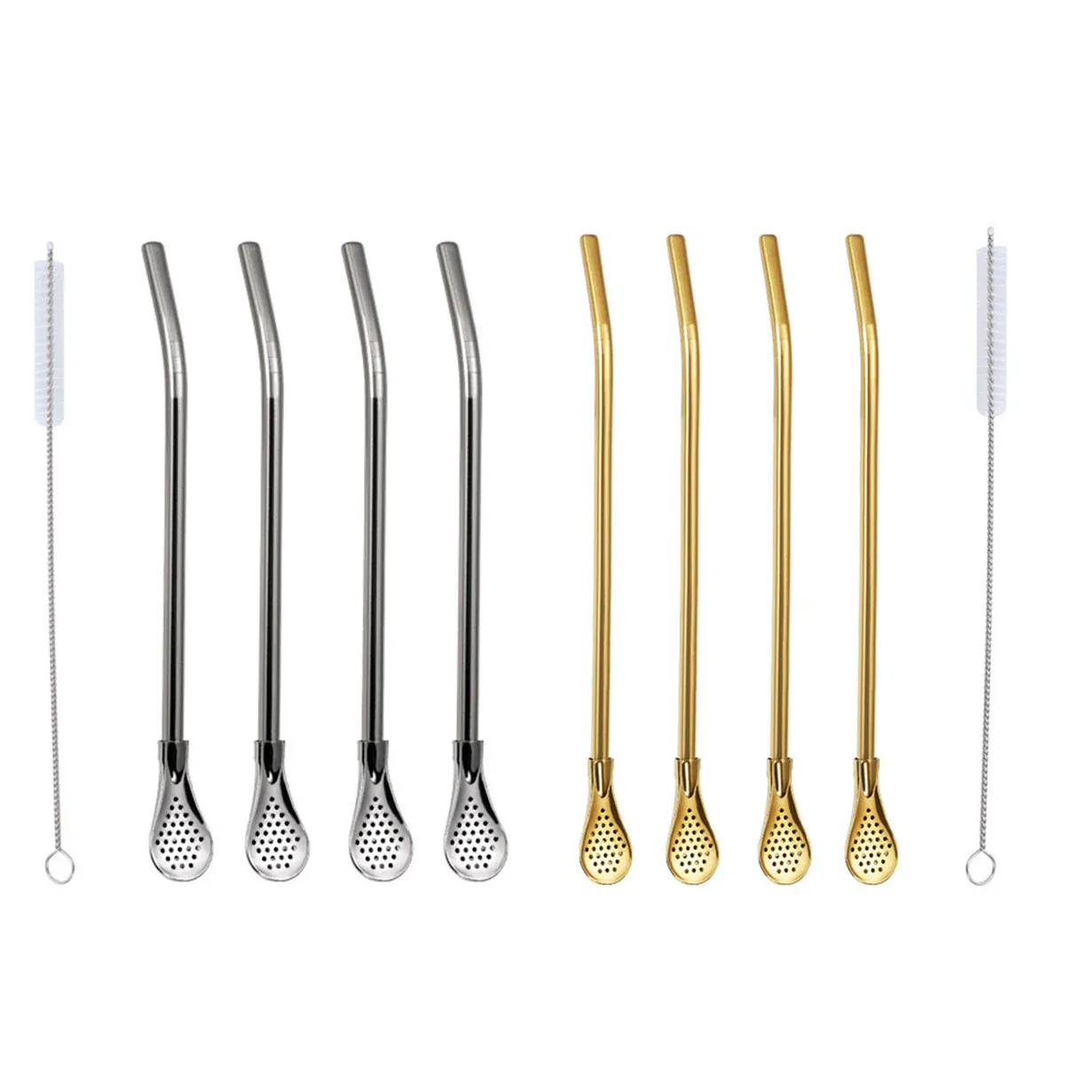 5pcs Stainless Steel Straw Spoon Removable Filter Reusable Tea Juice Stirrer - Gold โ image 3