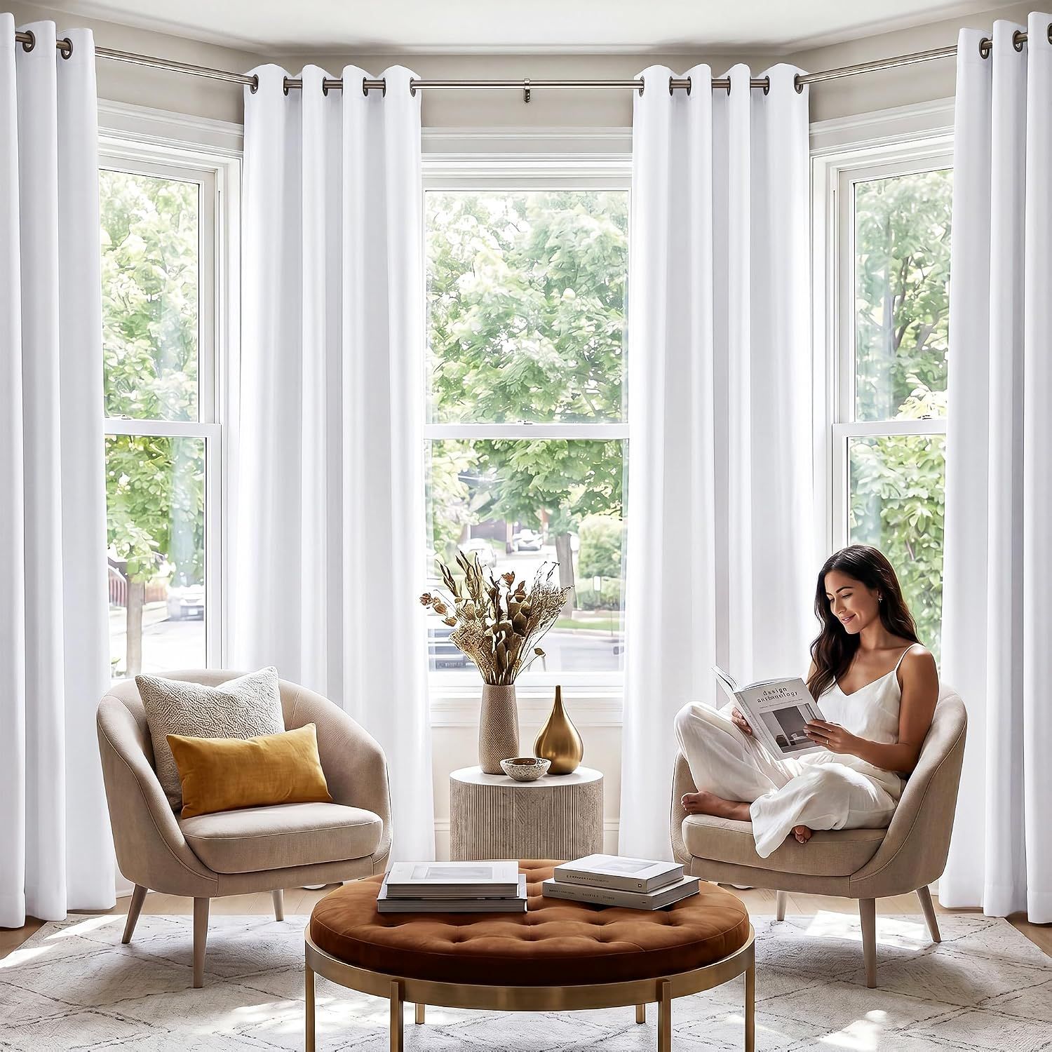2 Pack 100% Blackout Curtains for Bedroom, Thermal Insulated Grommet Drapes for Light and Heat Blocking, Nursery and Living Room, White, 213 cm โ image 3
