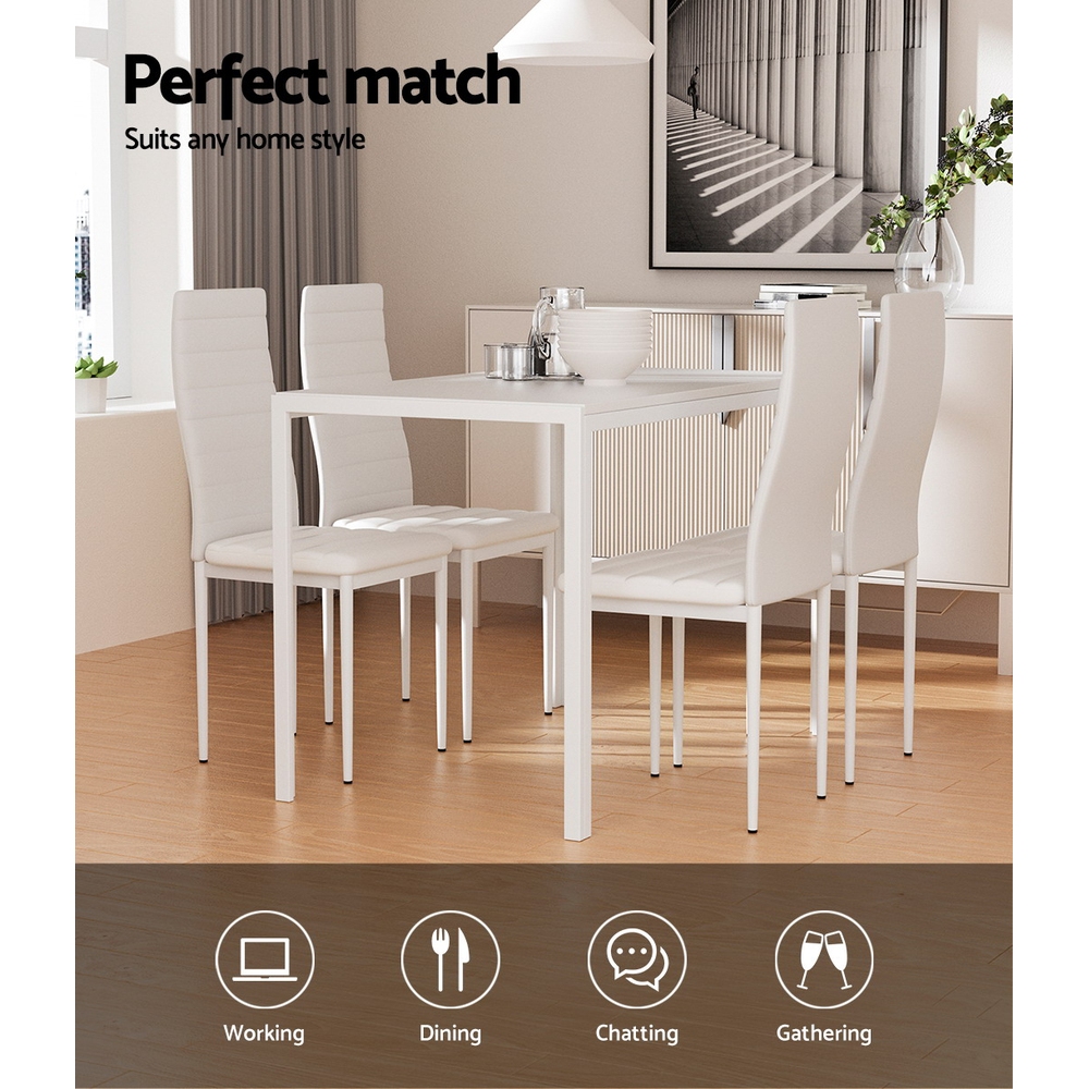 Artiss Dining Chairs and Table Dining Set 4 Chair Set Of 5 White โ image 6