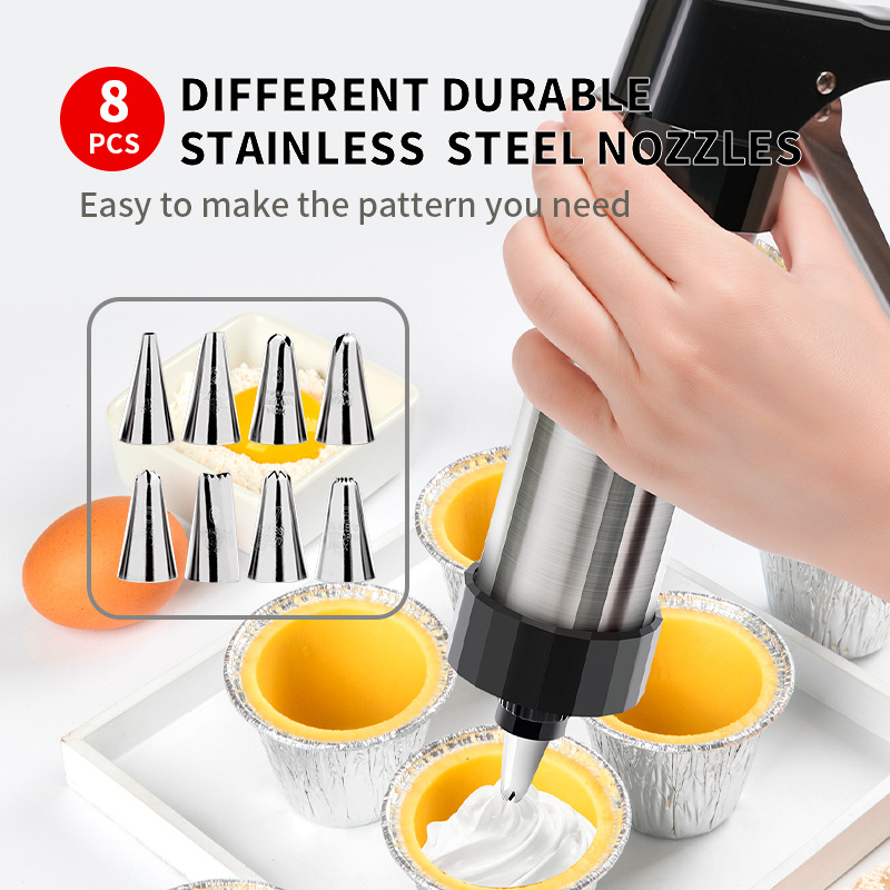 Silver and Black Stainless Steel Cookie Press Gun Kit - Biscuit Maker & Icing Decorating Set with 13 Discs & 8 Nozzles — image 3