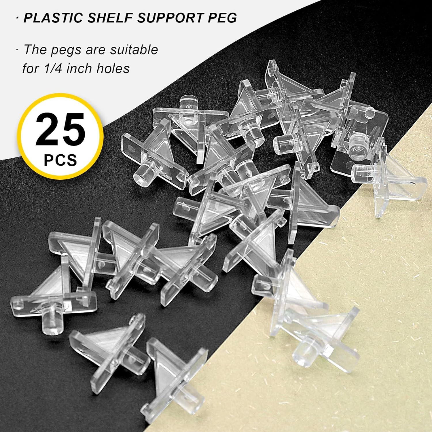 Biaungdo 25 Pcs Shelf Support Pegs, 1/4 Inch Clear Cabinet Shelf Pins Plastic Cabinet Shelf Pegs Clips for Kitchen Furniture Bookcase Closet Cabinets Furniture — image 3