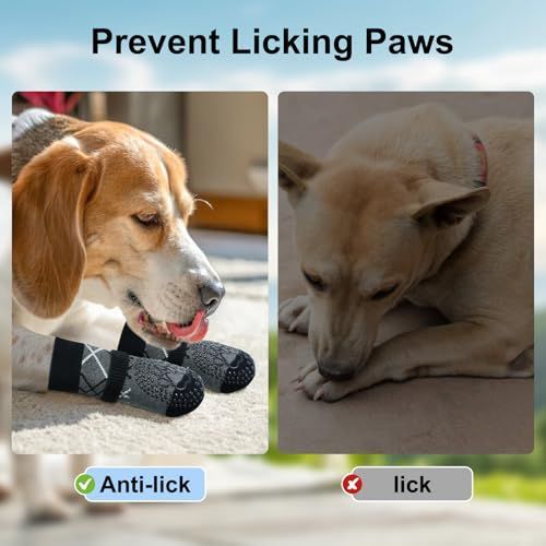 4PCS Dog Socks to Prevent Licking Paws for Hot/Cold Pavement | Puppy Boots & Paw Protectors for Hardwood Floors Anti Slip, Socks with Grippers Prevent — image 4