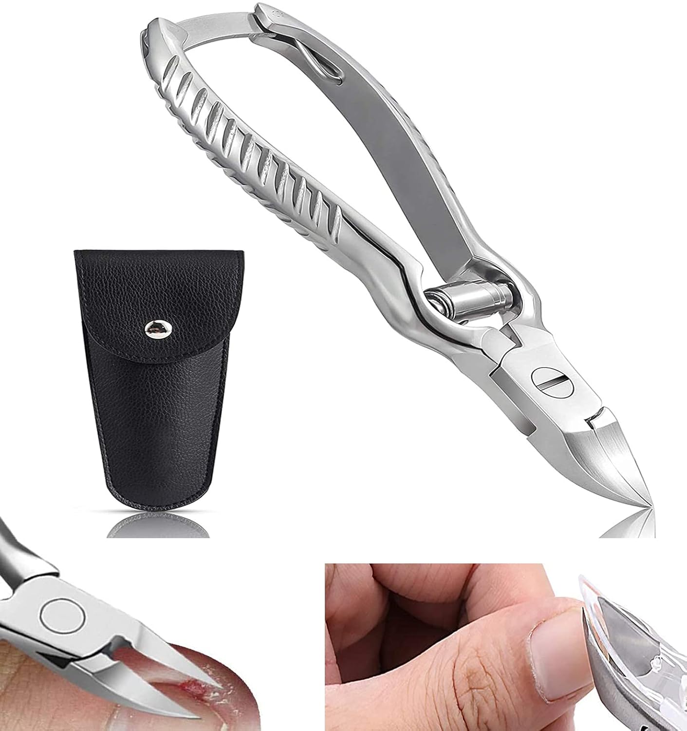 Toenail Clippers for Thick or Ingrown Toenails, Stainless Steel Long Handle Toenail Cutters Medical Surgical Grade Secure and Stylish Design - W/Leather Case