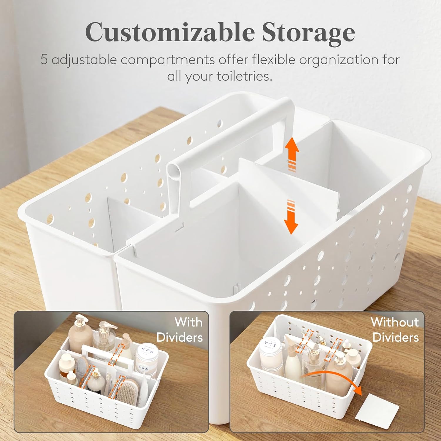Shower Caddy Portable, Cleaning Supplies Caddy Organizer with Handle and Adjtable Dividers, Plastic Shower Basket for Dorm Room Essentials, College, Bathroom — image 3