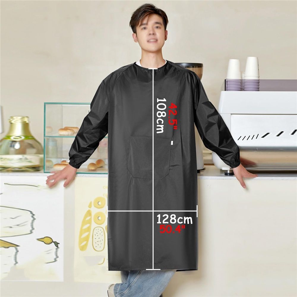 Waterproof Apron Sleeves,Black work shop Aprons for Lab Work, Water Proof Aprons Neckline Edging Design Elastic Cuffs Workwear with Pockets（black） — image 4