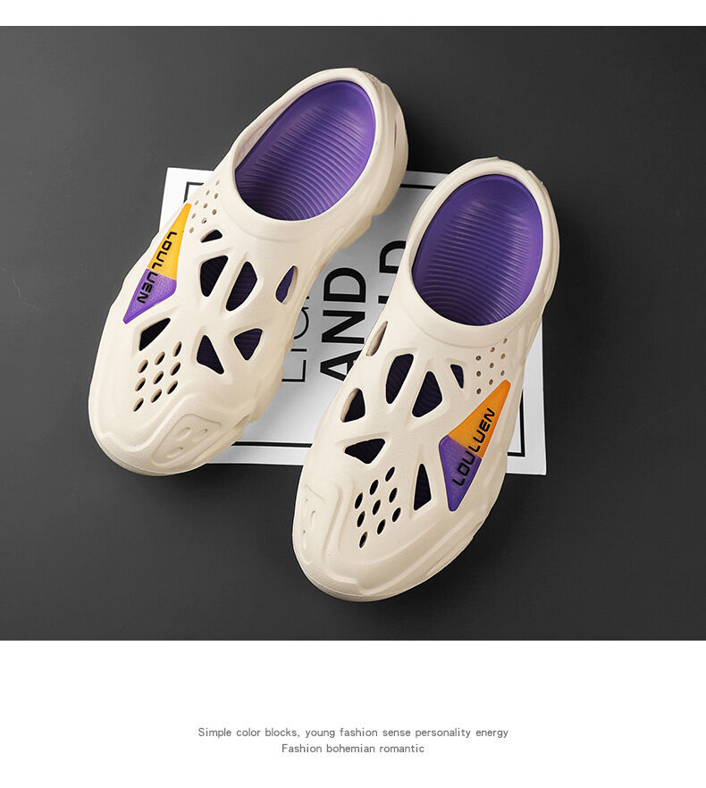 Men's Summer EVA Crocs with 3 Color Options - Breathable, Non-Slip, Comfortable Beach & Casual Sandals(white&purple-38-39) โ image 4