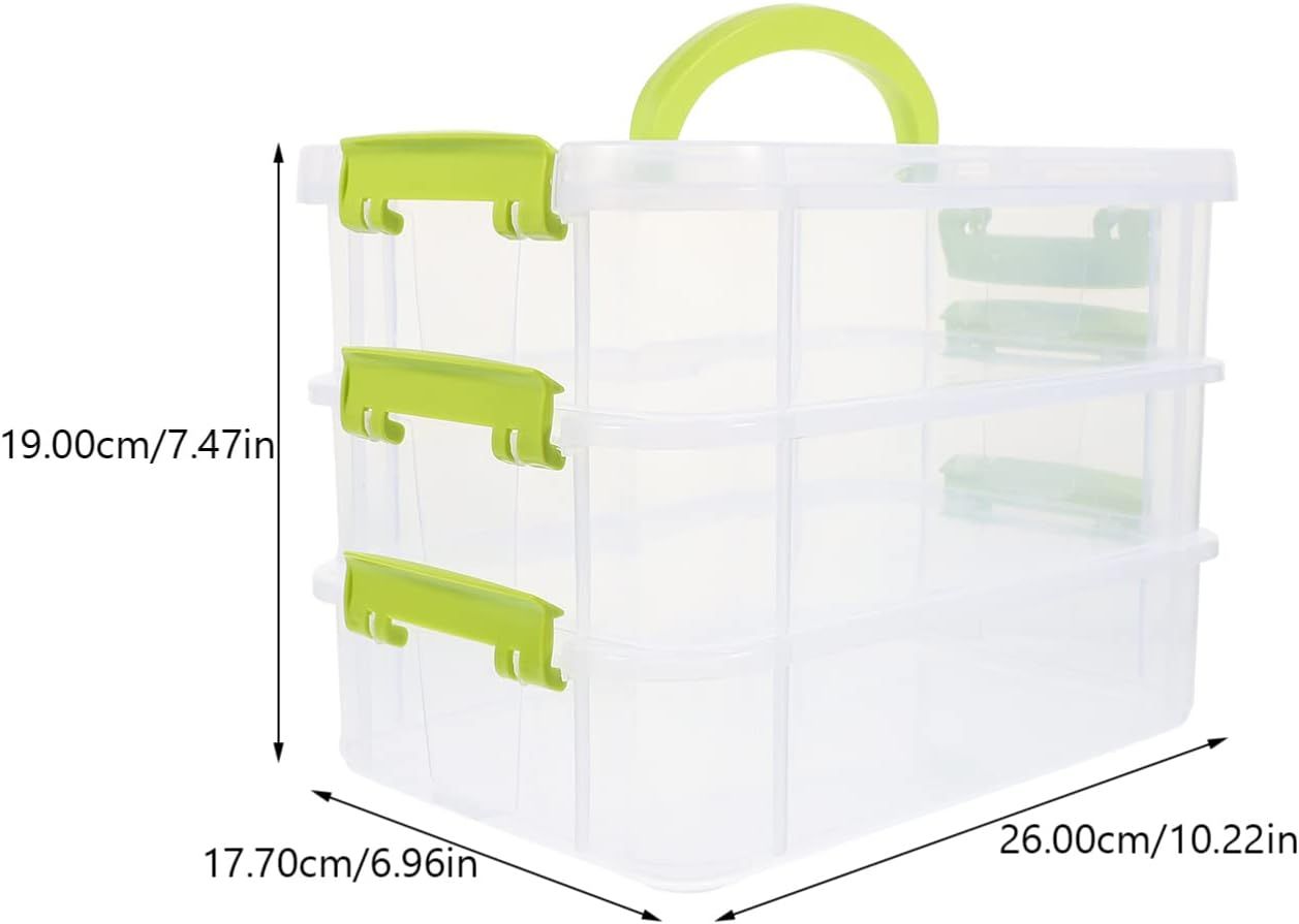 3-Tiers Stack Carry Storage Box Transparent Stackable Storage Bin Craft Storage Containers Organizer with Handle Lid — image 3