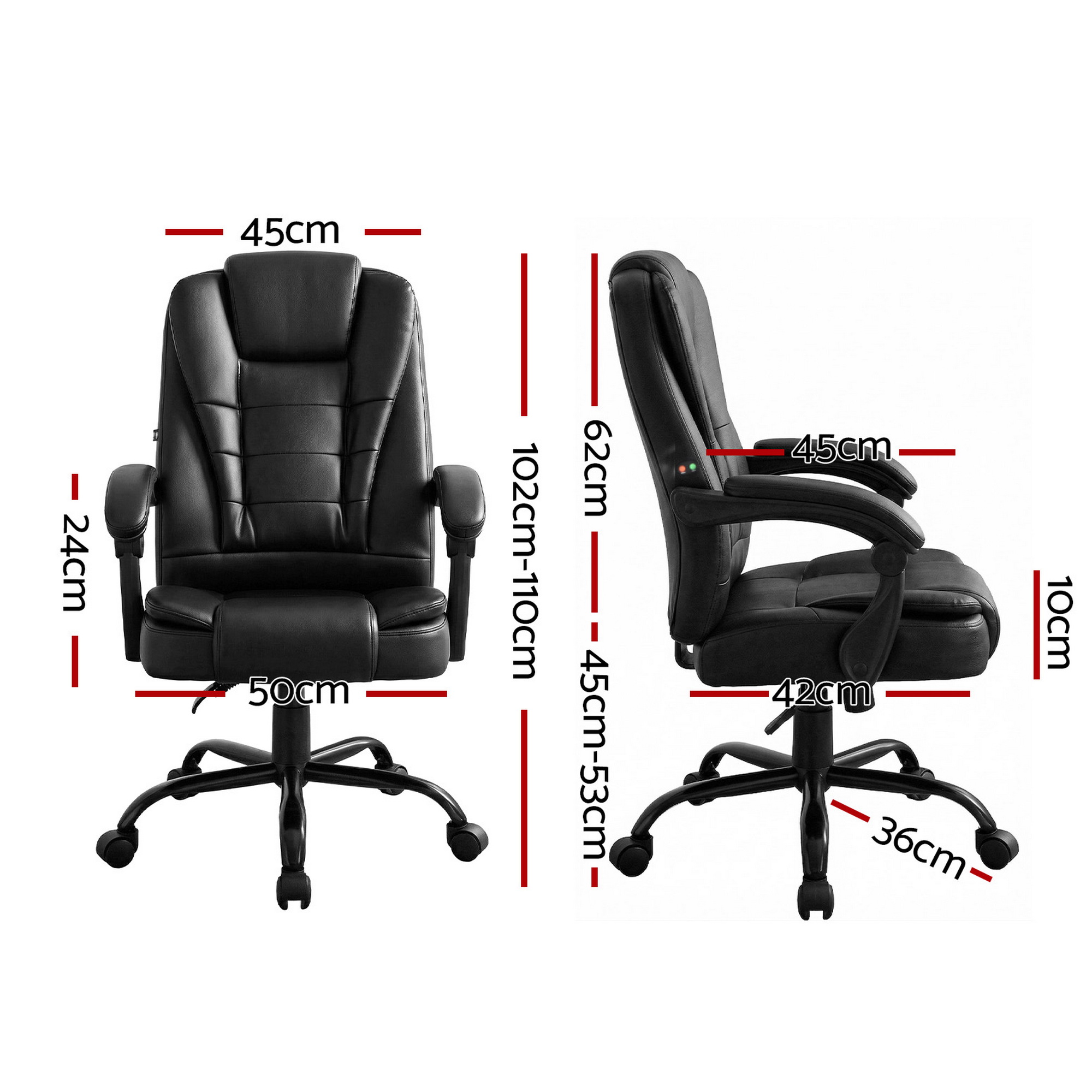 Artiss Massage Office Chair Executive Computer Gaming Chairs Black PU Leather โ image 2
