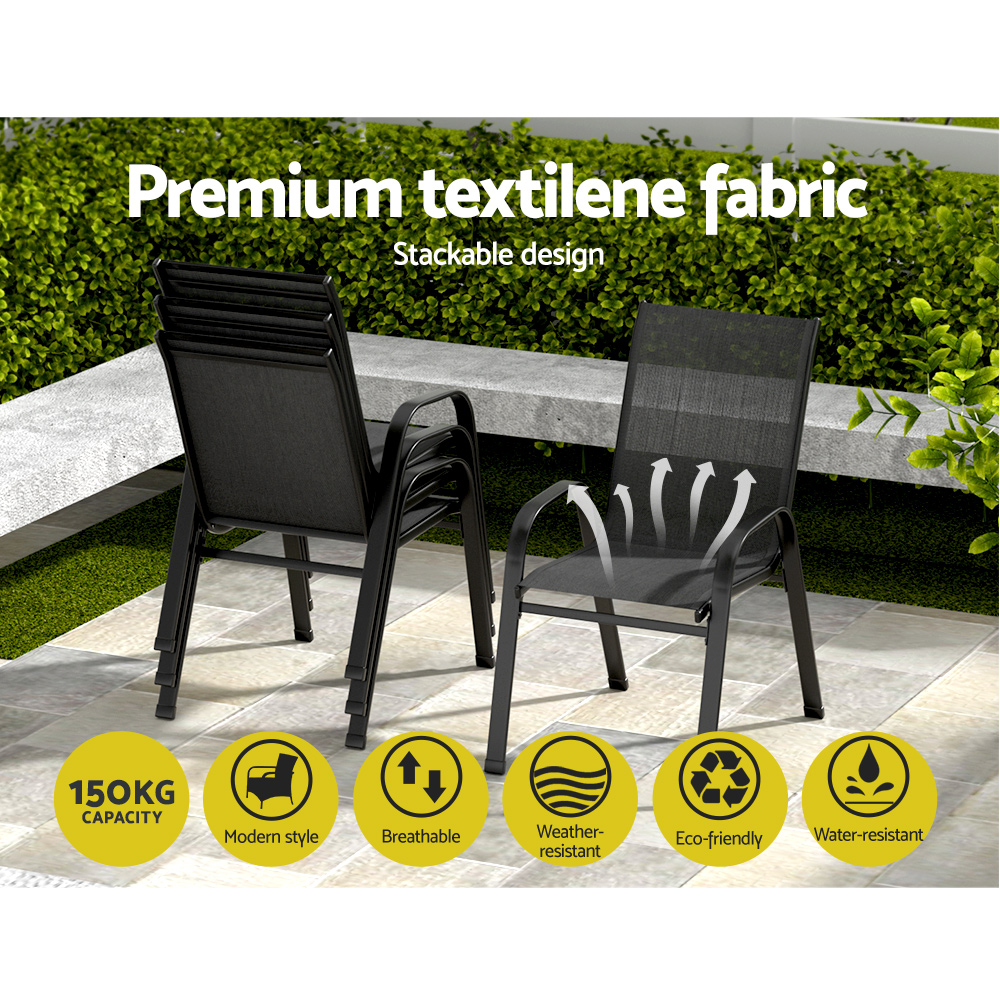 Gardeon 6PC Outdoor Dining Chairs Stackable Lounge Chair Patio Furniture Black — image 5