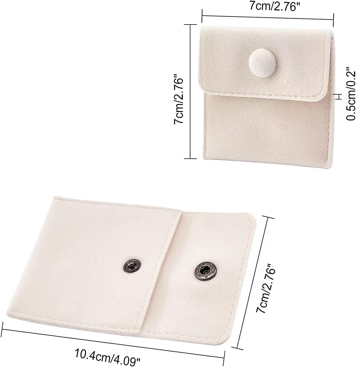 6 Pcs Velvet Jewelry Pouches with Snap Button, Off-White Velvet Jewelry Storage Bags Luxury Gift Bag for Candy Gift and Jewelry Necklace Bracelet Packing — image 2